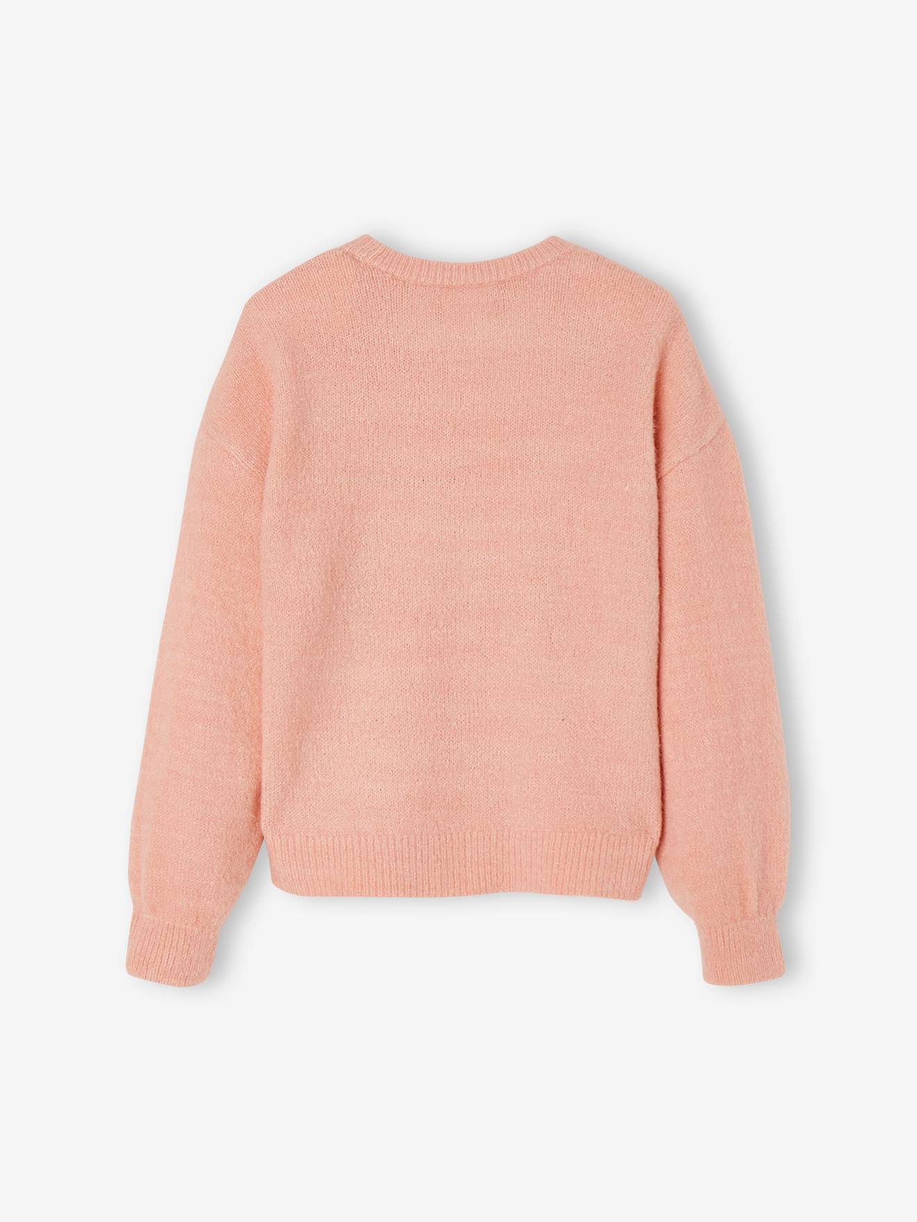 Pull jacquard duveteux fille rose