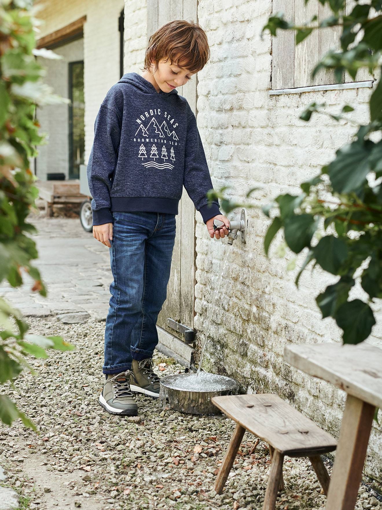 Jean droit indestructible doublé polaire garçon denim brut