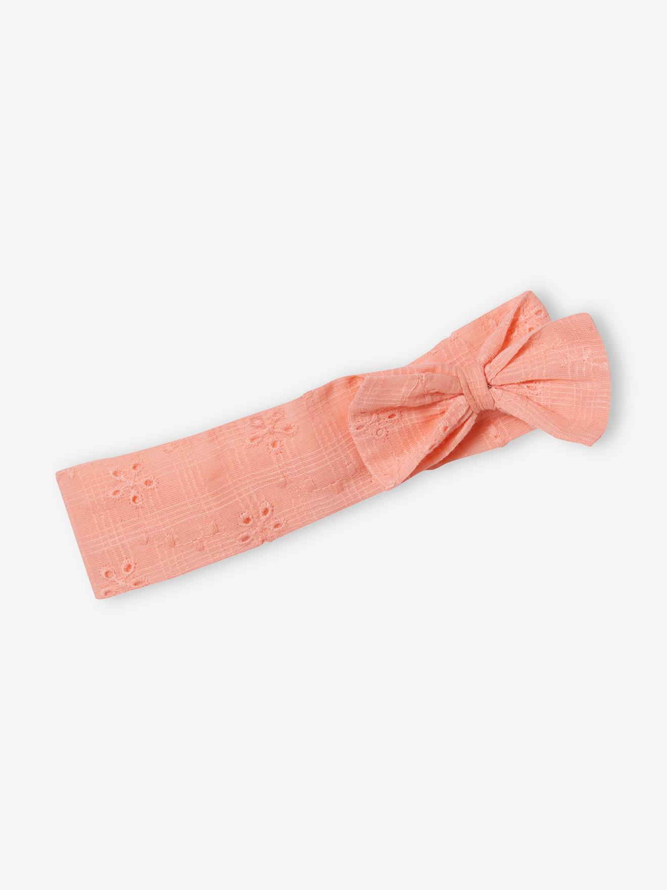 Ensemble en broderie anglaise bébé robe, bloomer et bandeau corail