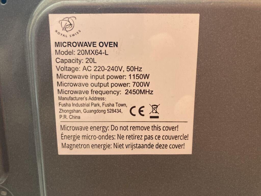 Royal Swiss Mikrowelle, 20 Liter mit Timer, 700 Watt, Silber