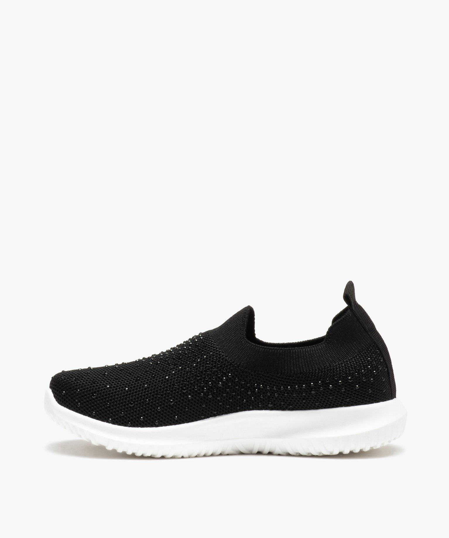 Baskets fille running unies à strass et sans lacets noir | GEMO