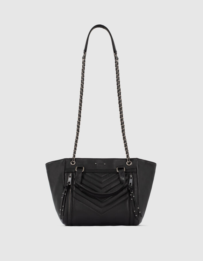 Sac cabas cuir noir LE 1440 MEDIUM NOIR matelassage chevrons femme