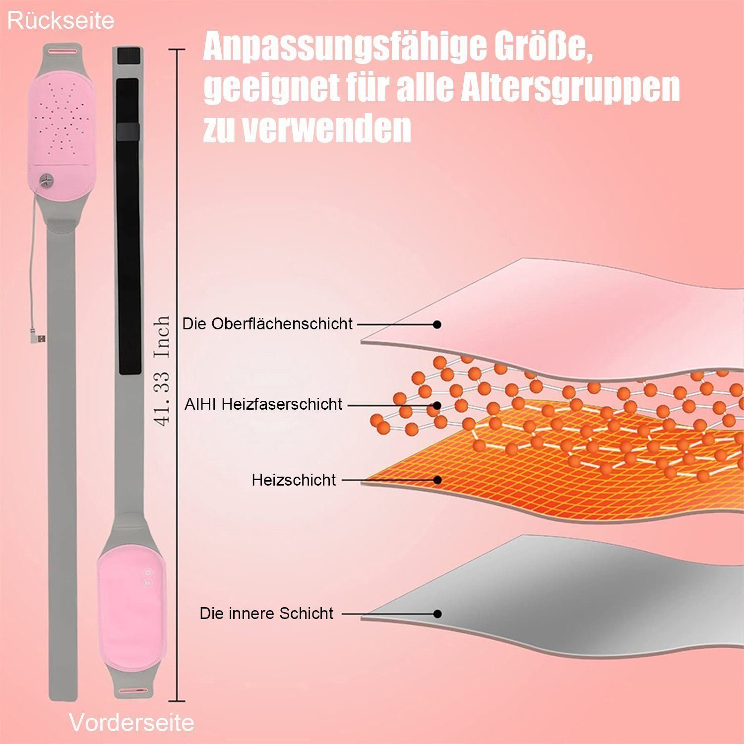 Hikeren Heizkissen Menstruations Heizkissen,Wärmegürtel mit 3 Temperaturstufen,USB