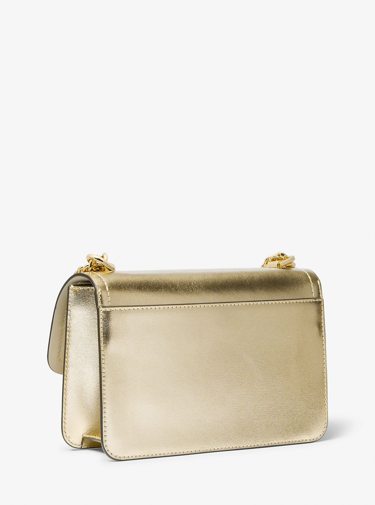 Heather Large Metallic Leather Shoulder Bag - PALE GOLD