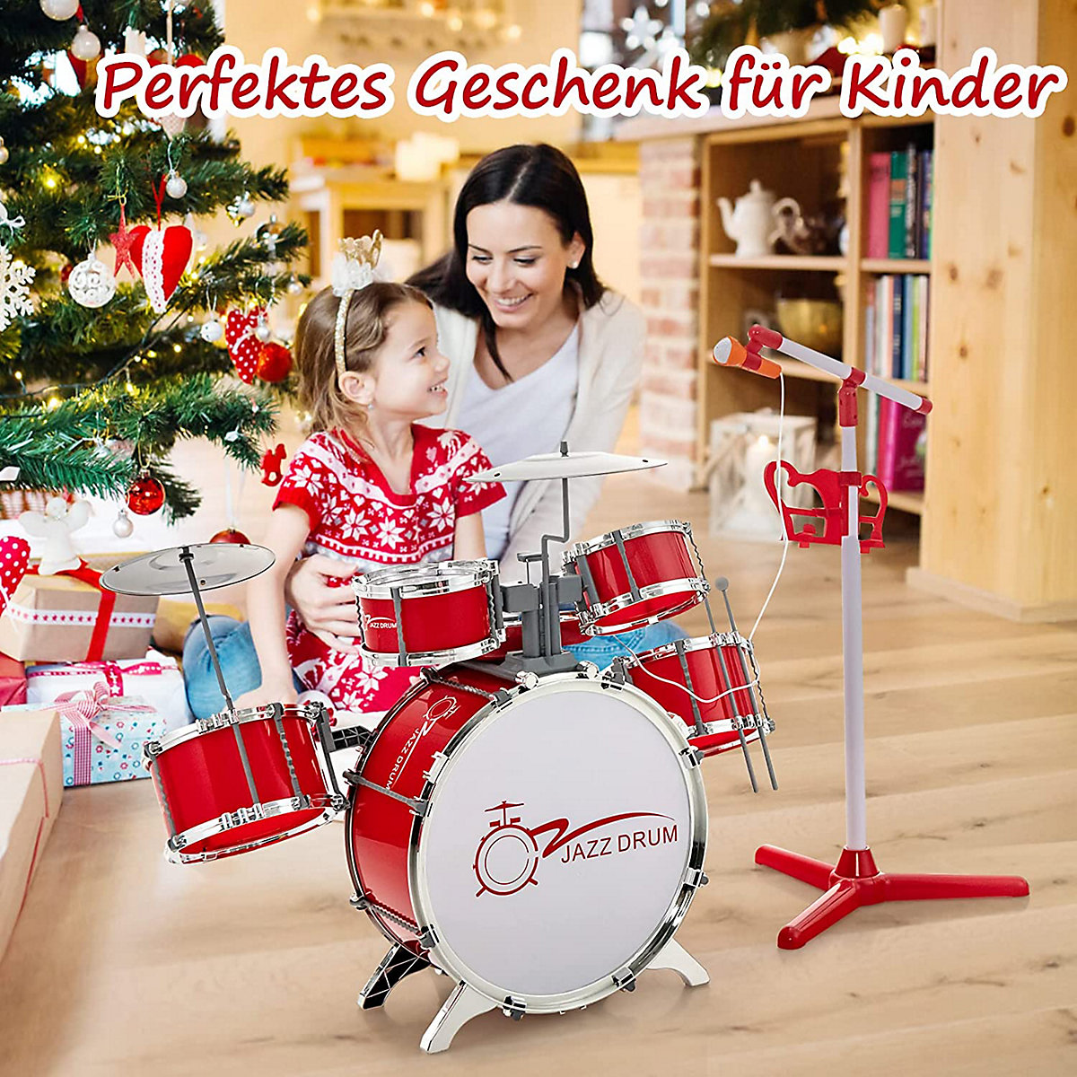 Schlagzeug mit Keyboard & 5 Trommeln & Hocker