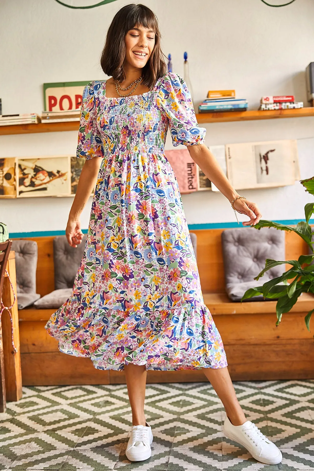 Olalook  Mehrfarbiges Gimped Casual-Kleid aus gewebter Viskose für Damen ELB-19001483