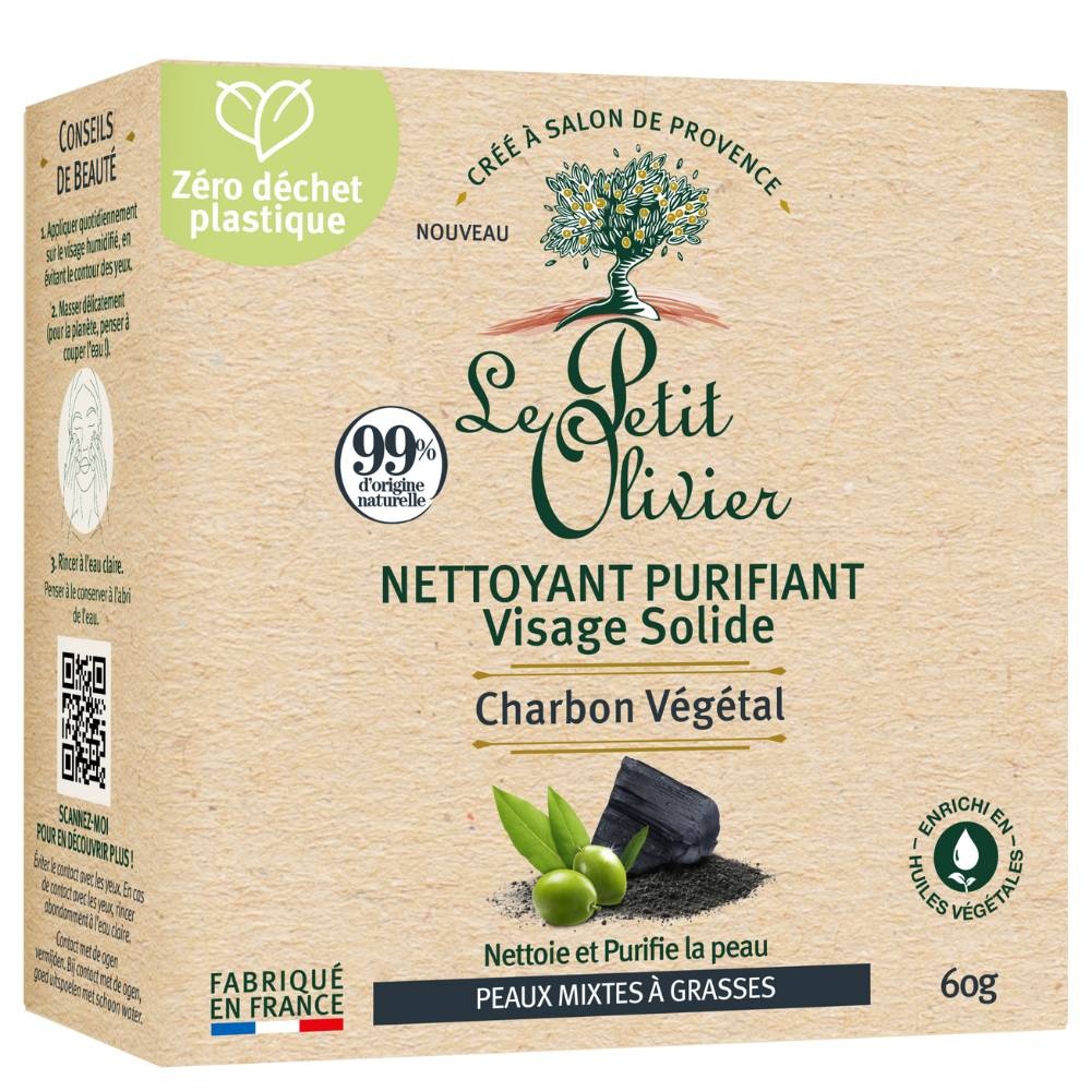 le petit olivier Nettoyant Purifiant Visage Solide Charbon Végétal Nettoyant Purifiant Solide - Peaux Mixtes à Grasses