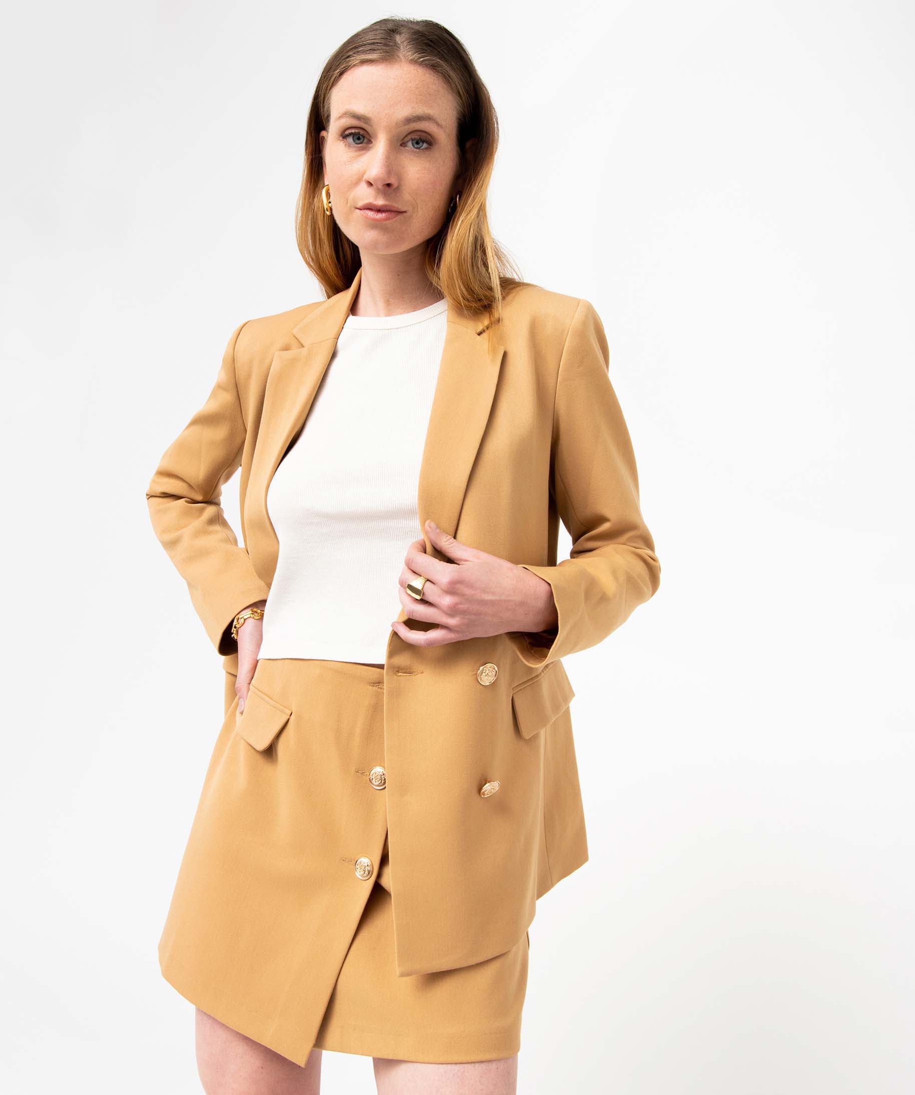 Veste femme fermeture croisée avec boutons fantaisie camel | GEMO