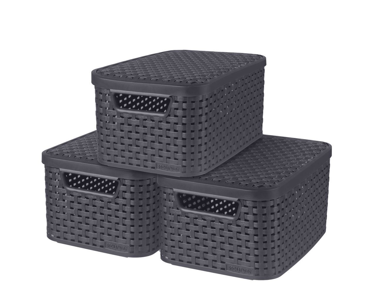 Curver 3-er Set STYLE Box S mit Deckel anthrazit