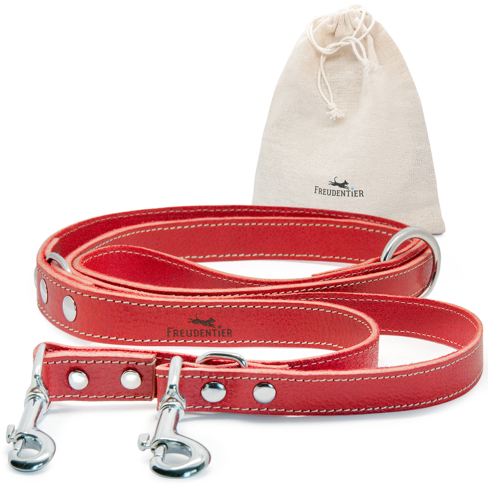 Freudentier Hundeleinen Freudentier Hundeleine aus Leder, verstellbar rot 2,5 cm