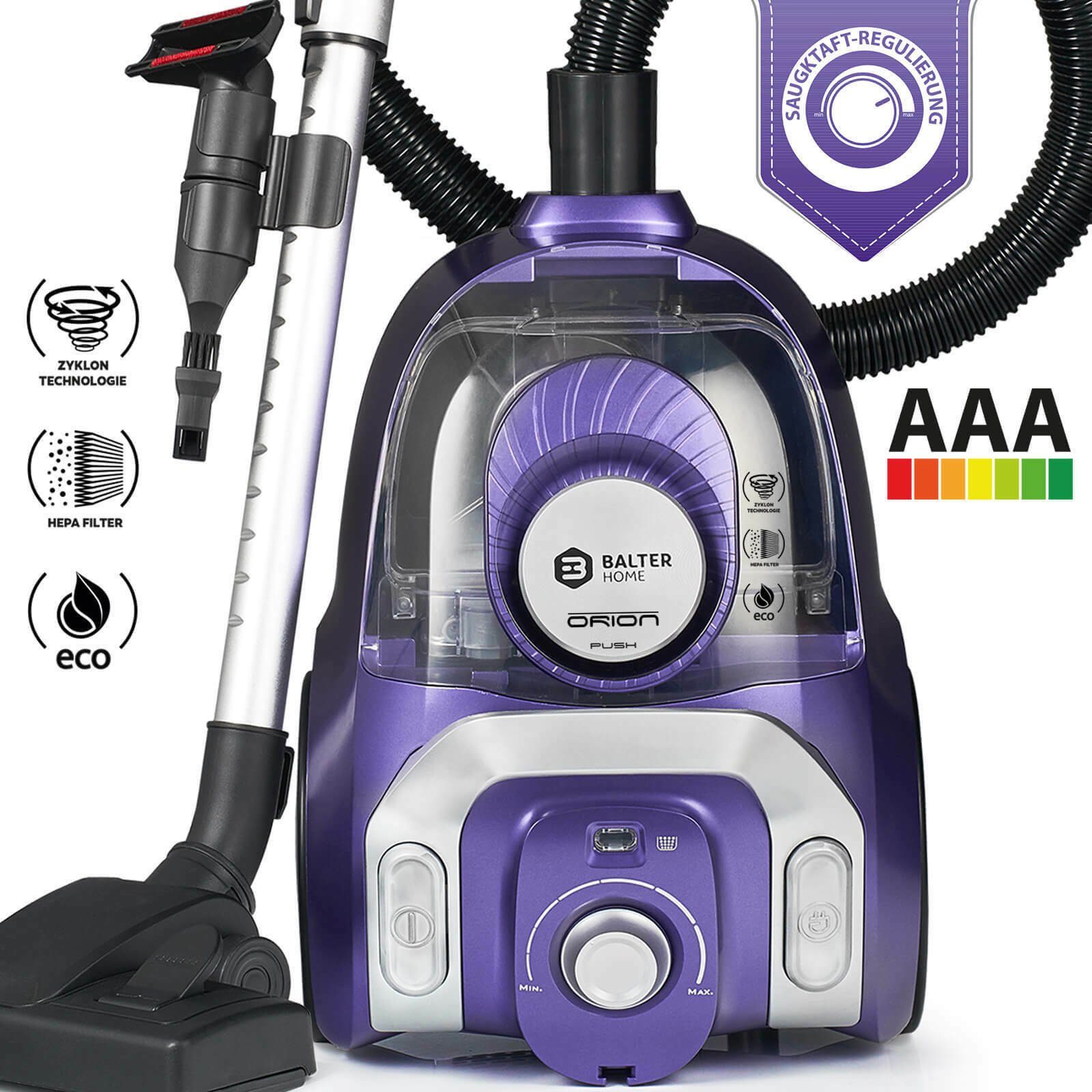 Balter Bodenstaubsauger Orion X3, Staubsauger Beutellos, Zyklon Max 1000W HEPA Lila
