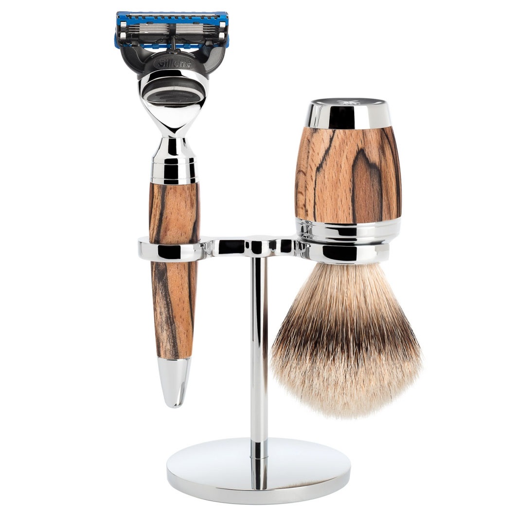 Stylo 3 tlg Rasierset Silberspitz.Fusion™. Griff Gestockte Buche