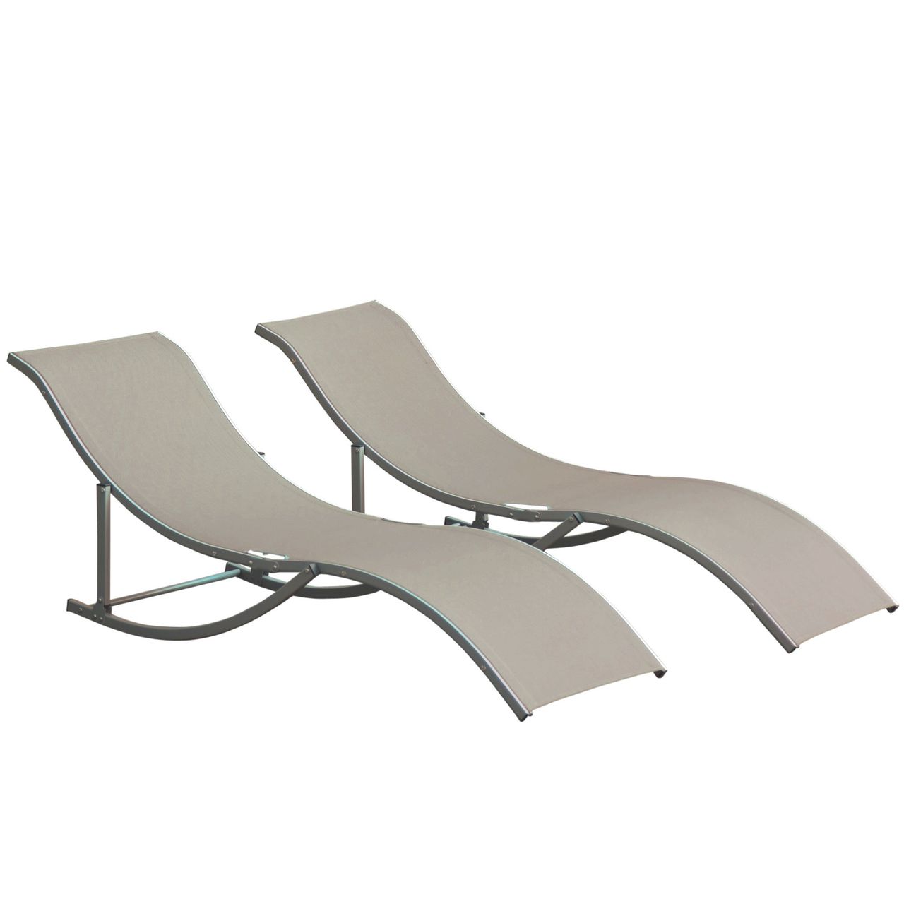 Outsunny 2er Set Sonnenliege Gartenliegen Stoffliege Relaxliege ergonomisch Aluminium Texteline Hellgrau 165 x 61 x 63 cm