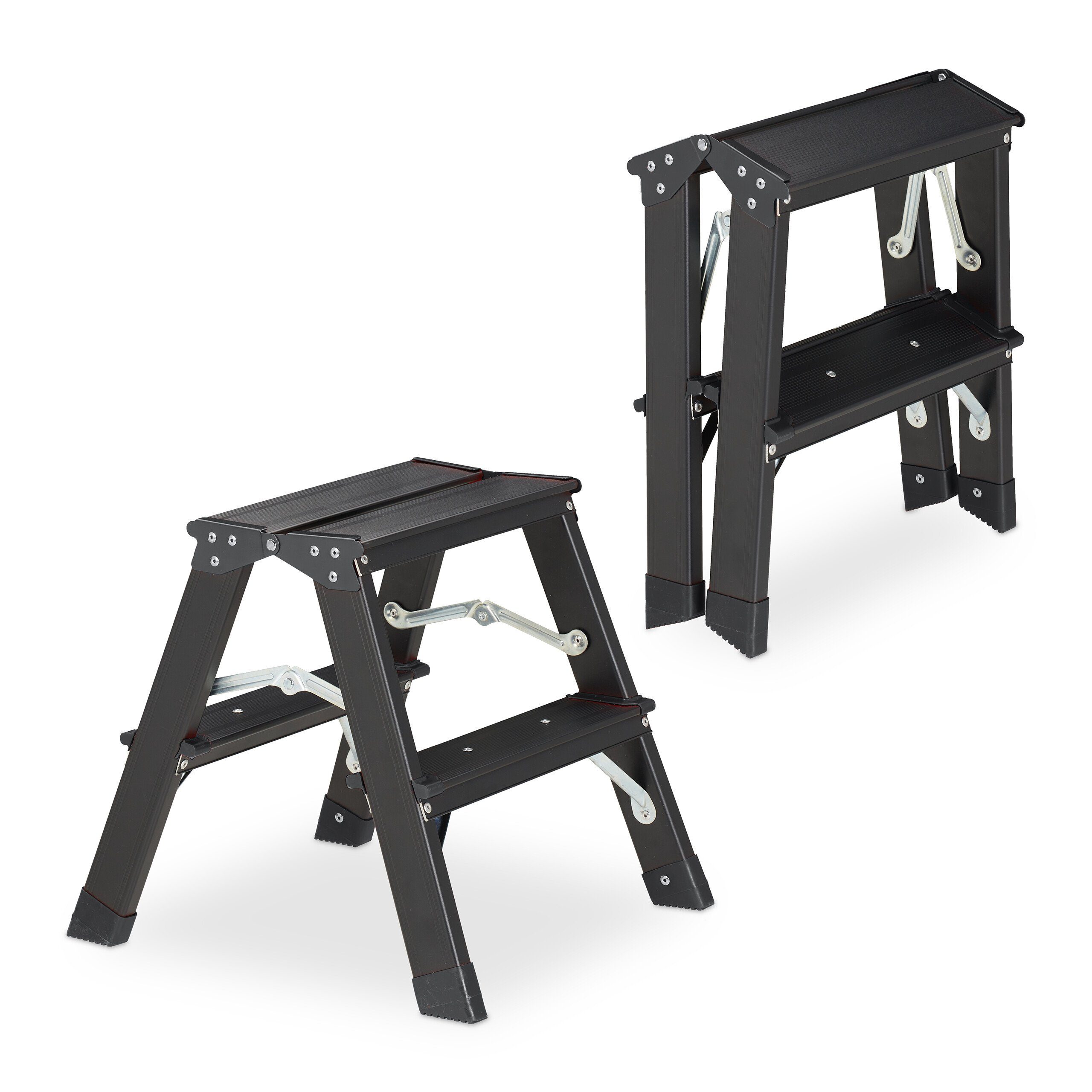 relaxdays Bockleiter Klappbare Trittleiter aus Aluminium, 2 Stufen