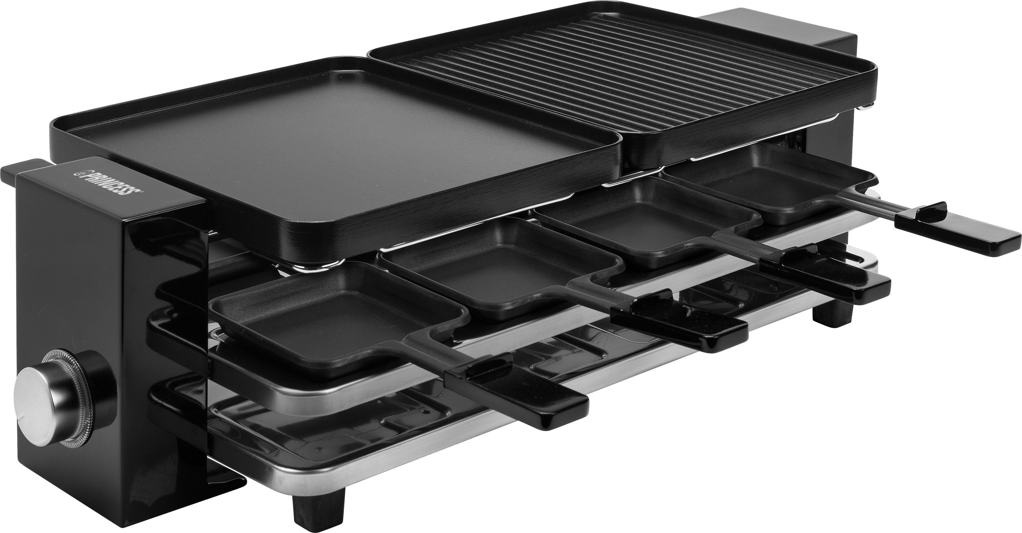 PRINCESS Raclette 162925 8 Piano-Schwarz für 8 Personen, 8 Raclettepfännchen, 1200 W