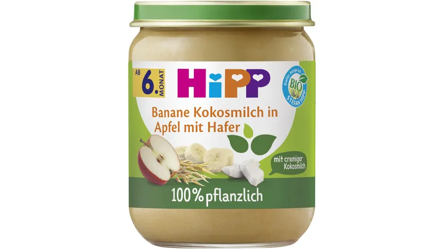 HiPP 100% pflanzlich: Banane Kokosmilch in Apfel mit Hafer 160 g
