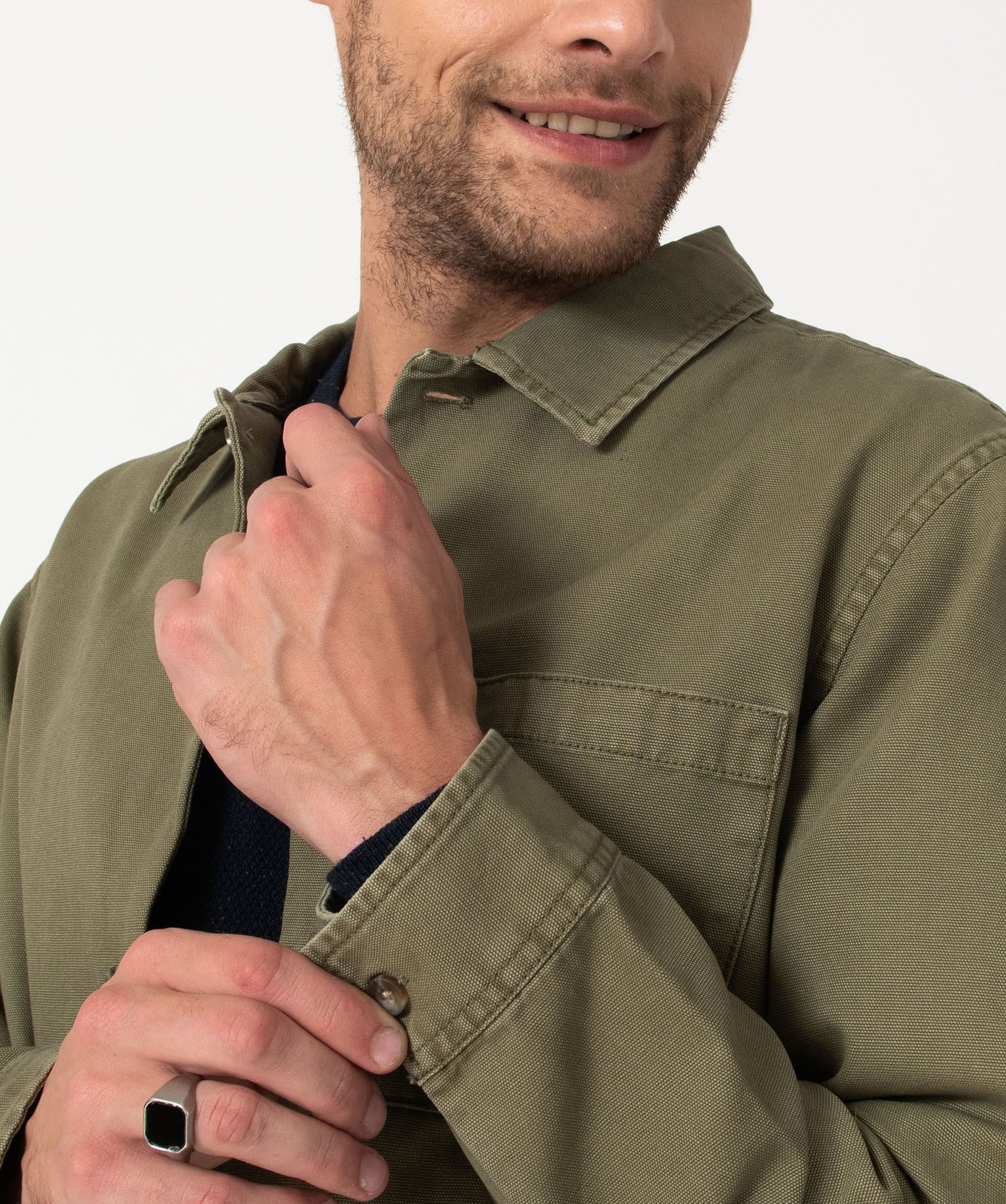 Veste droite en toile de coton à col chemise homme vert | GEMO