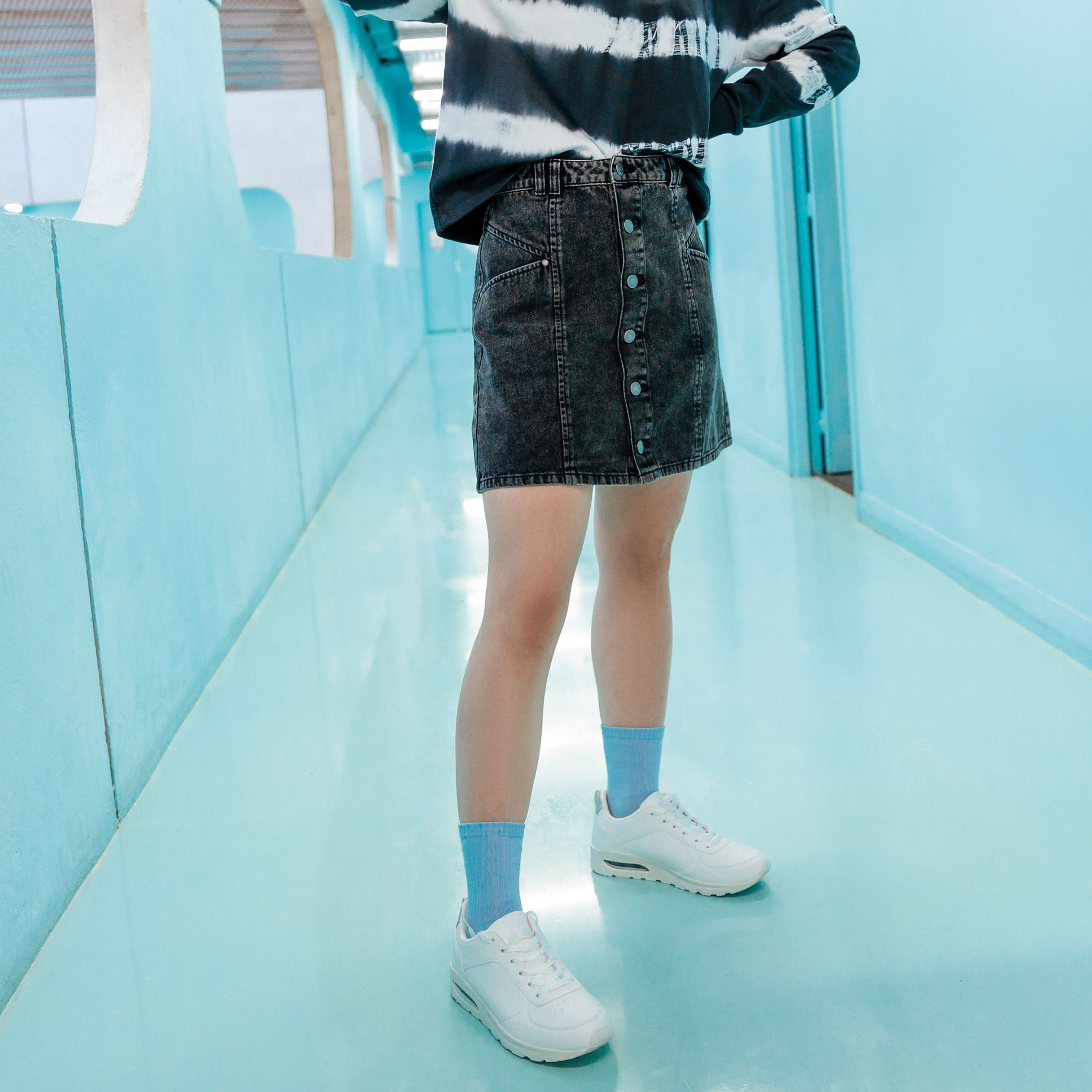 Jupe droite en jean denim noir femme | La Halle