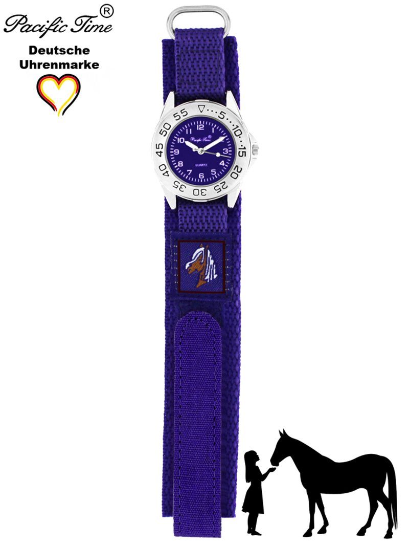 Pacific Time Quarzuhr Kinder Armbanduhr Pferd Stoffarmband Klettverschluß, Gratis Versand