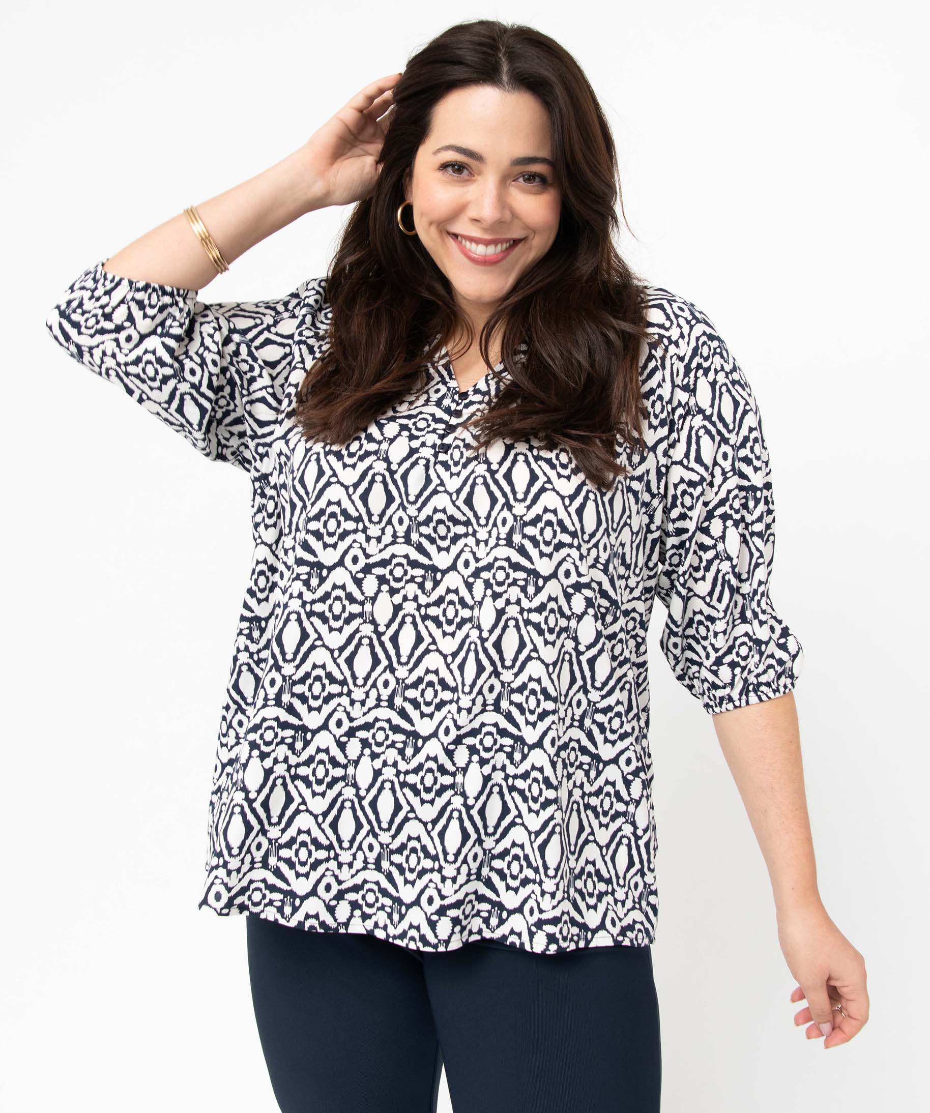 Blouse imprimée à manches 3/4 femme grande taille imprime | GEMO