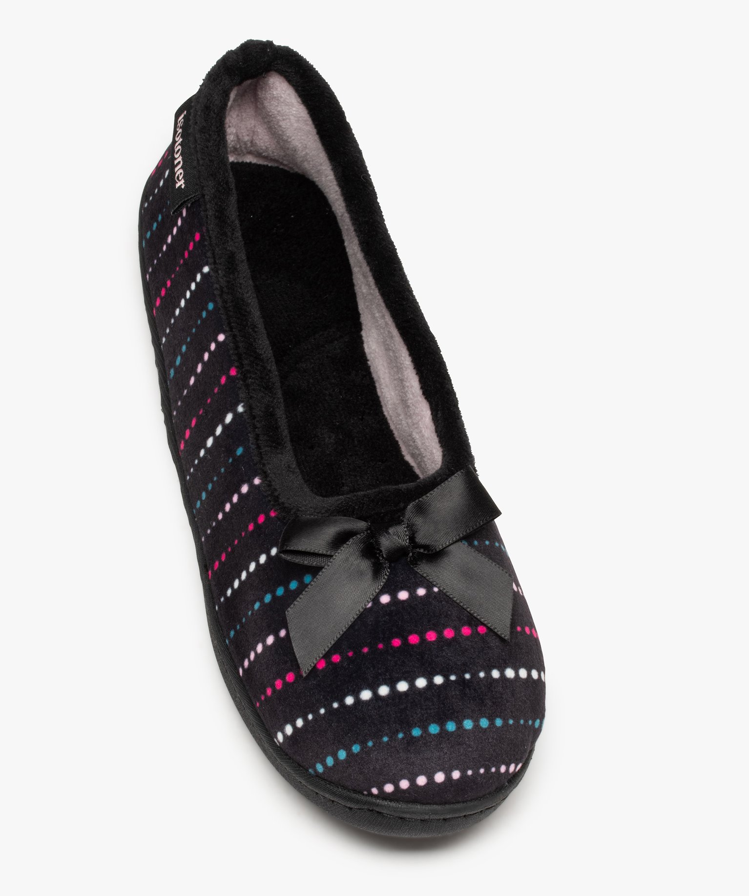 Chaussons femme ballerines en velours à pois - Isotoner noir | GEMO