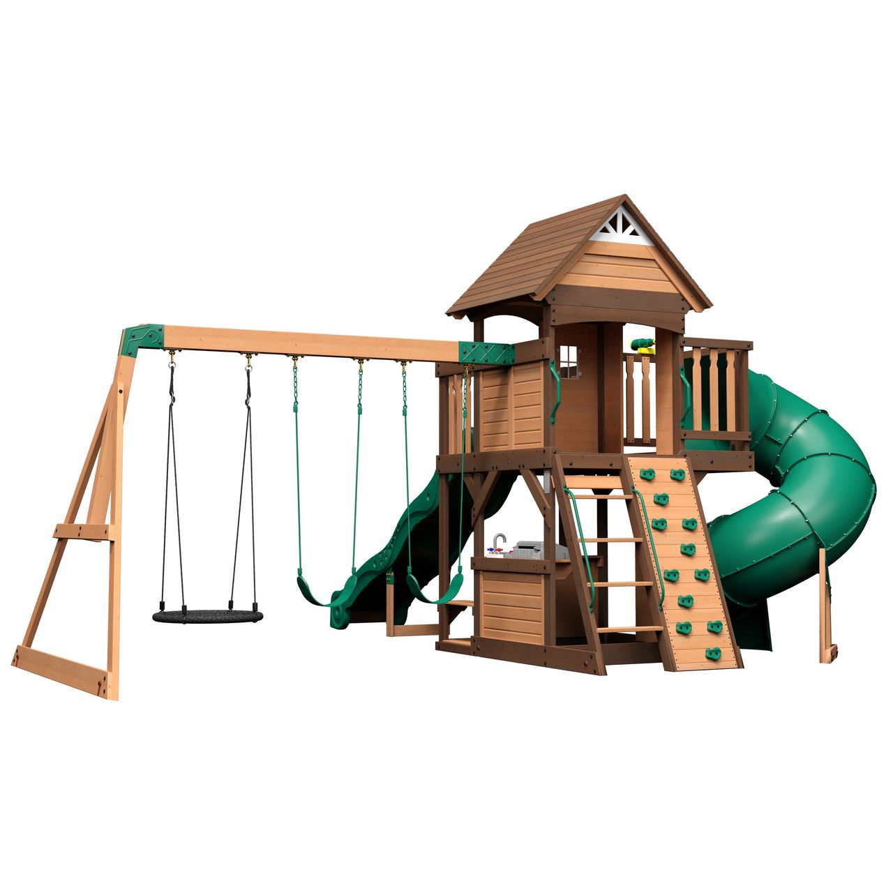 Backyard Discovery Cedar Cove Spielturm mit Schaukeln, Rutsche und Aussichtsturm