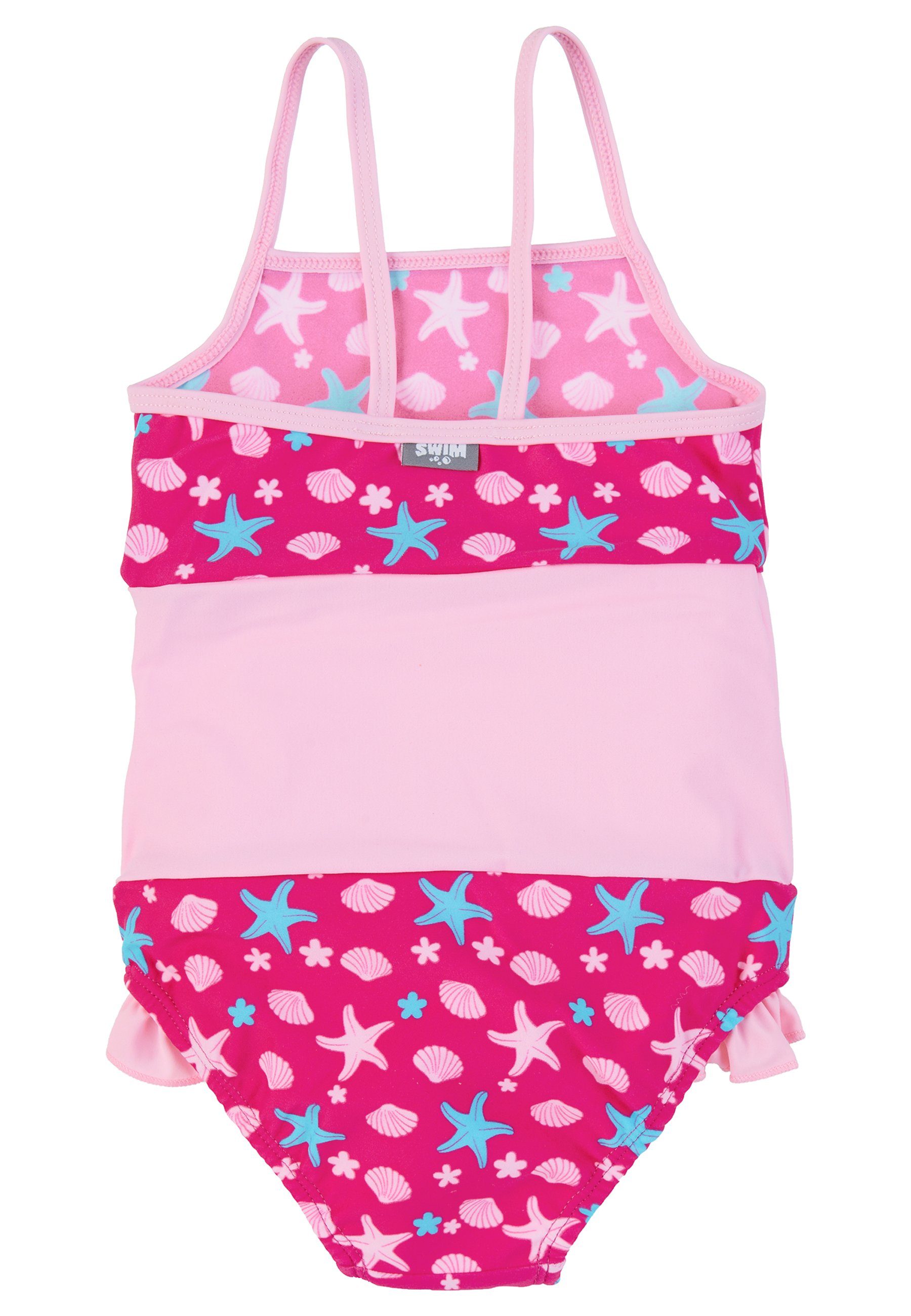 Sterntaler® Badeanzug Badeanzug uni + Seesterne Kinderbadeanzug - Badeanzug mit Rüschen in Magenta und Seesternen-Print, UV-Schutz 50+ Baby Badebekleidung mit Windeleinsatz
