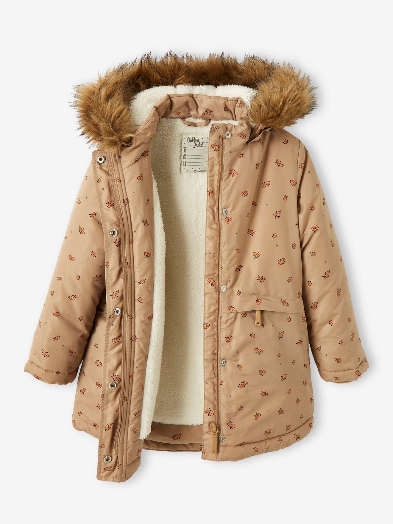 Parka à capuche fille doublée sherpa. blue dark