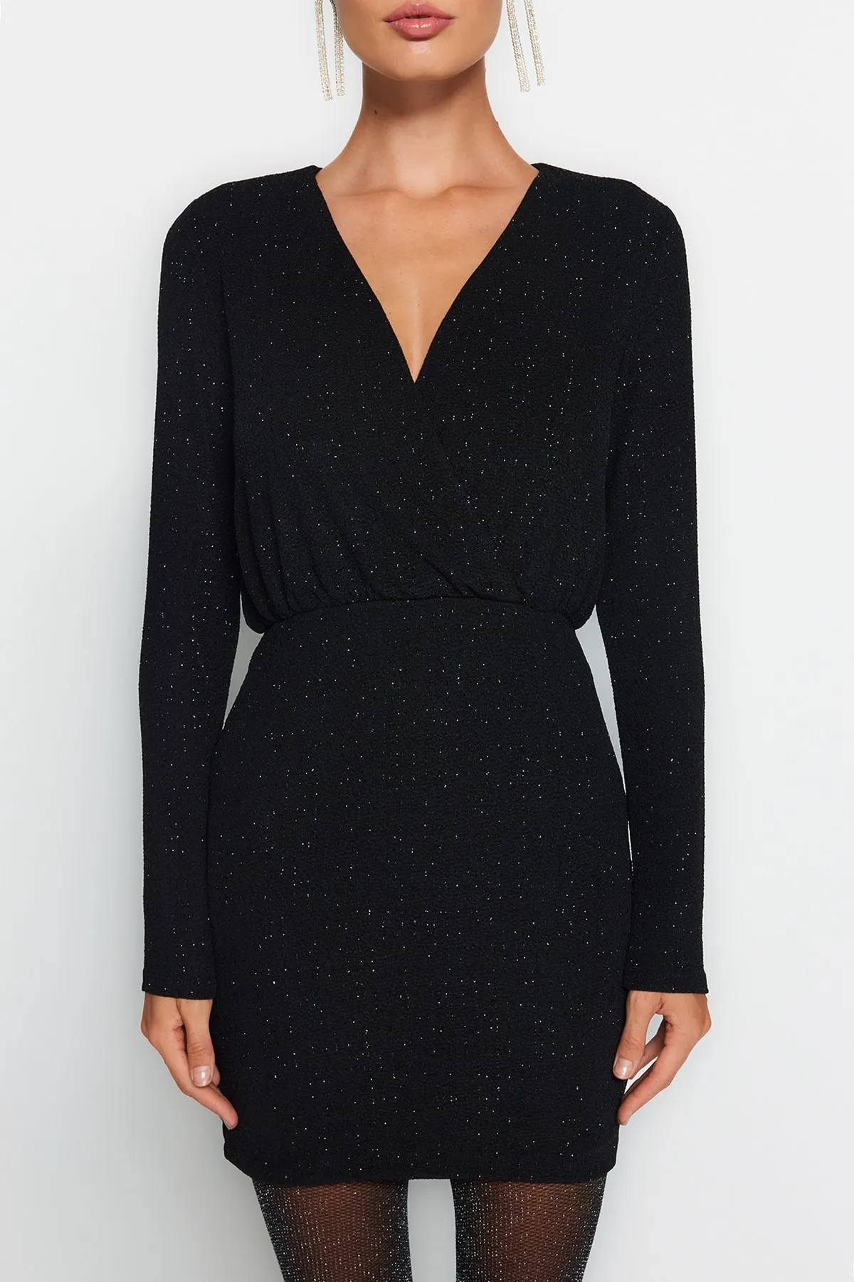 Trendyol Collection  Schwarzes, zweireihiges, gestricktes, glitzerndes, elegantes Abendkleid TPRAW24EL00080
