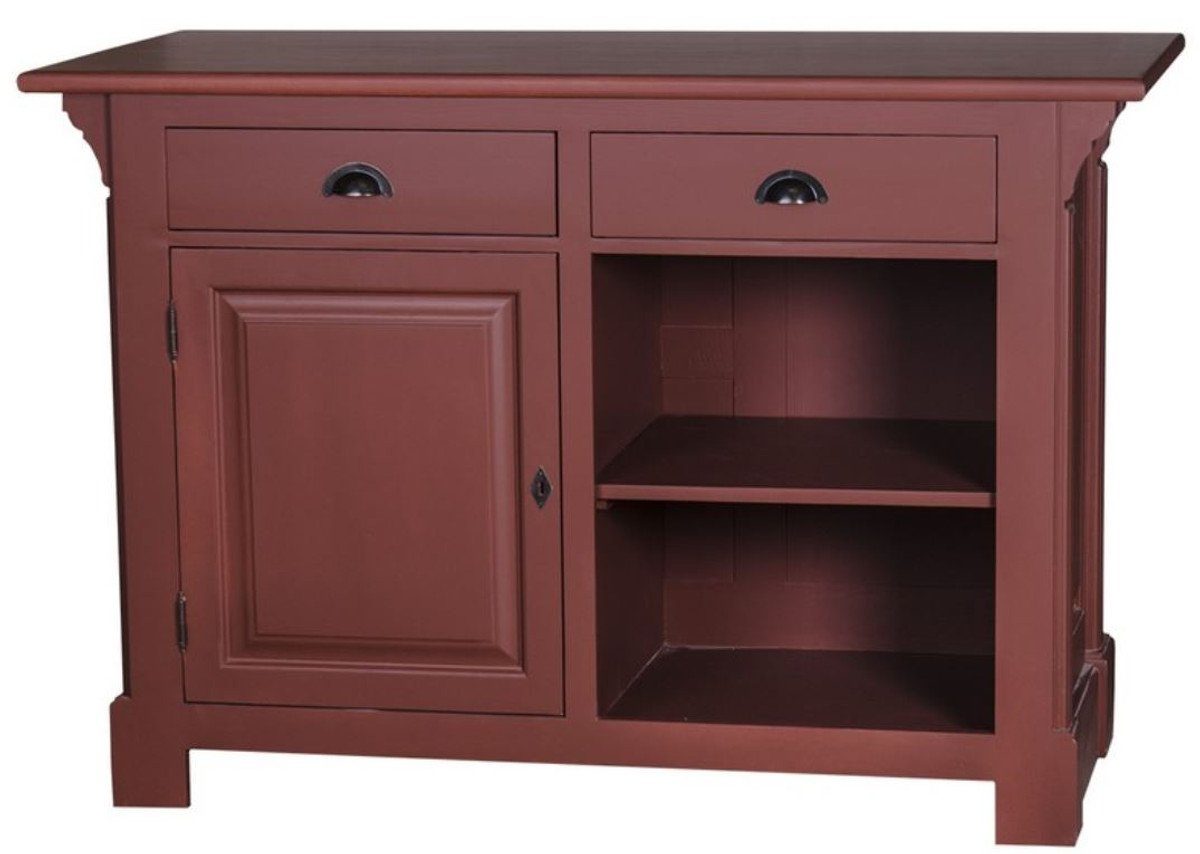 Casa Padrino Barschrank Landhausstil Theke Bordeauxrot 140 x 68 x H. 95 cm - Massivholz Ladentheke mit Tür und 2 Schubladen - Landhausstil Möbel
