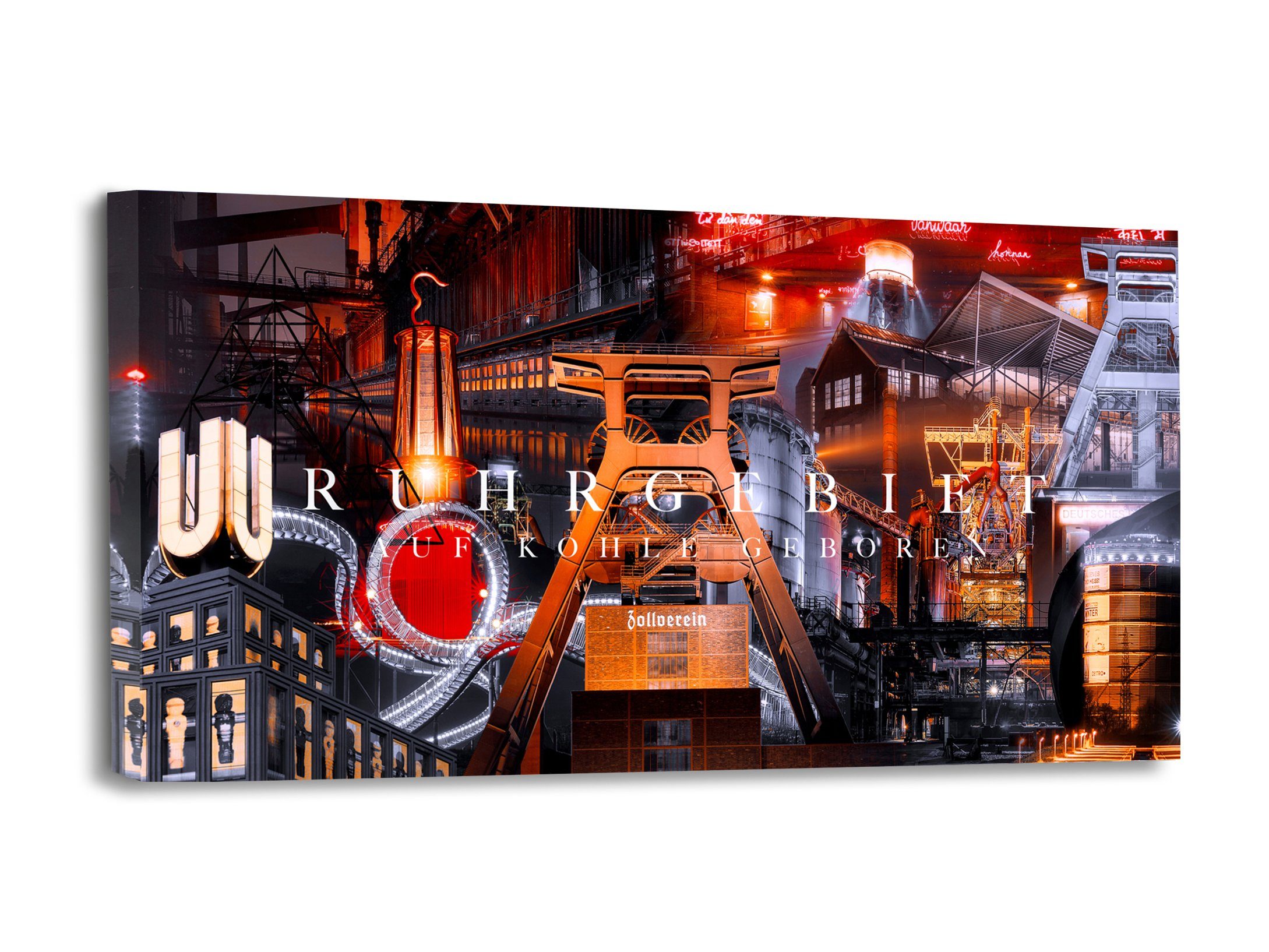 ruhrpott.pics - Bilder Manufaktur Leinwandbild Ruhrgebiet Collage XXL Leinwandbild mit Förderturm - Exklusiv aus des Ruhrpott, in 8 unterschiedlichen Größen erhältlich