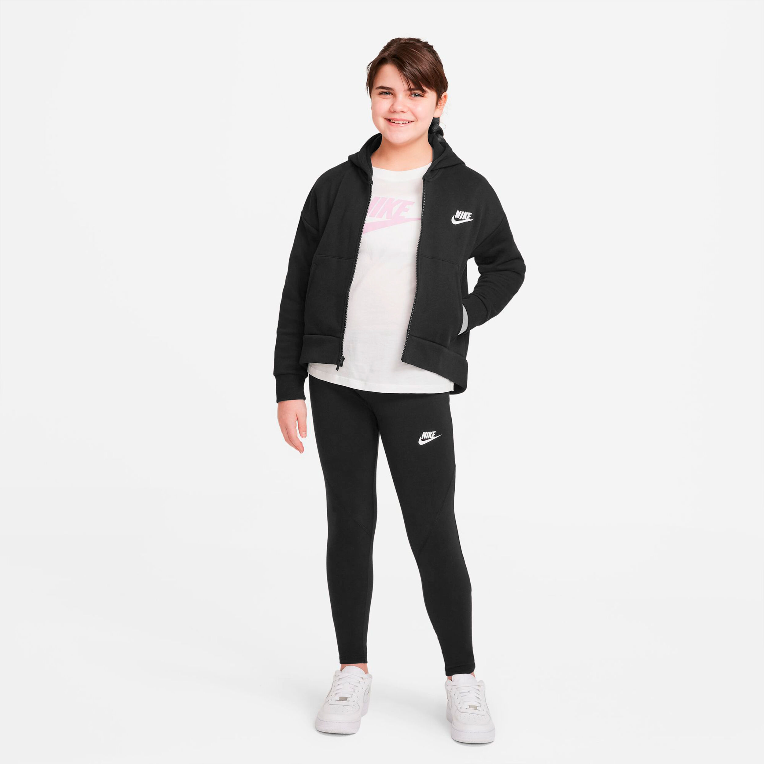 Sportswear Club Fleece Sweatjacke Mädchen - Schwarz, Weiß