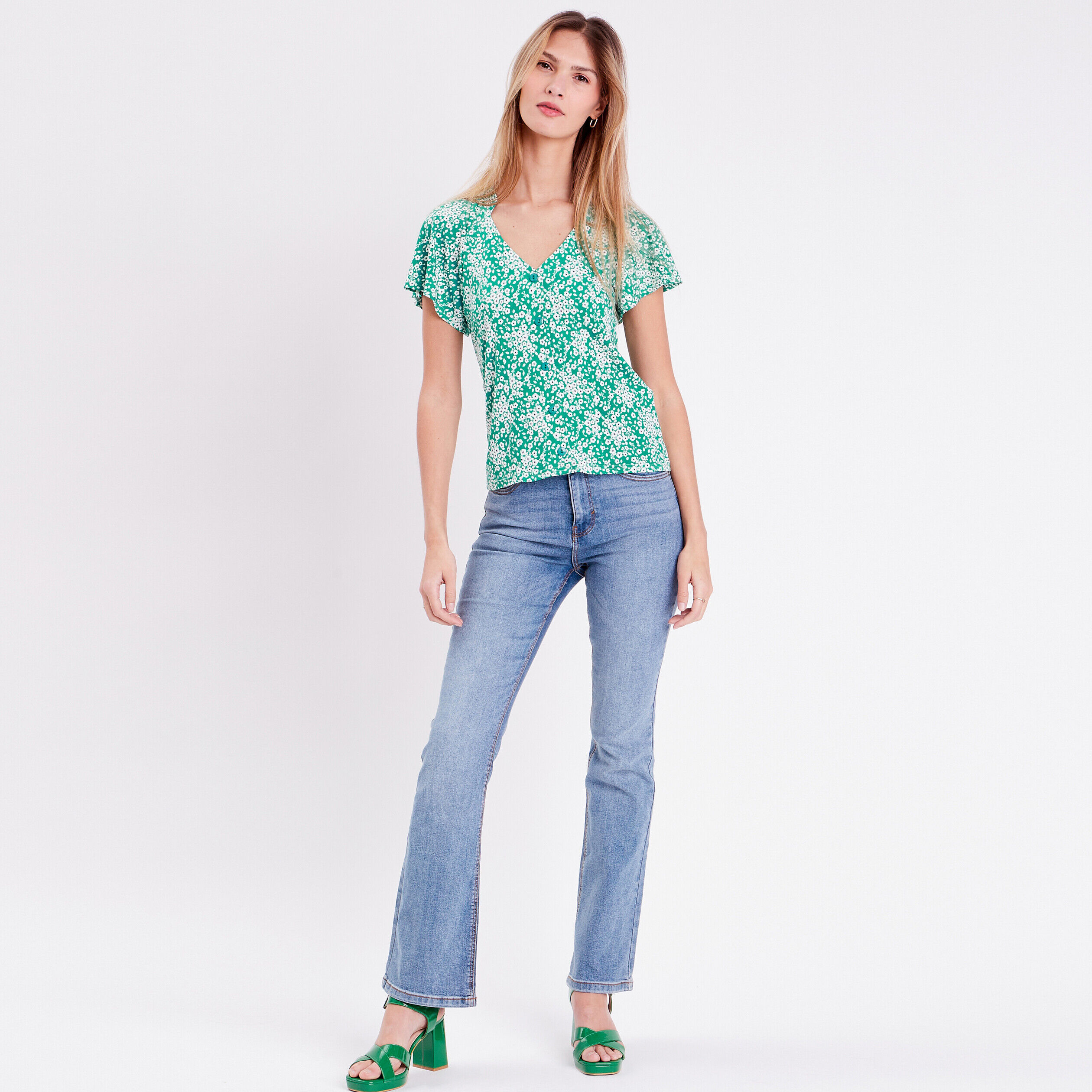 Blouse boutonnée bleu pétrole femme | Cache Cache