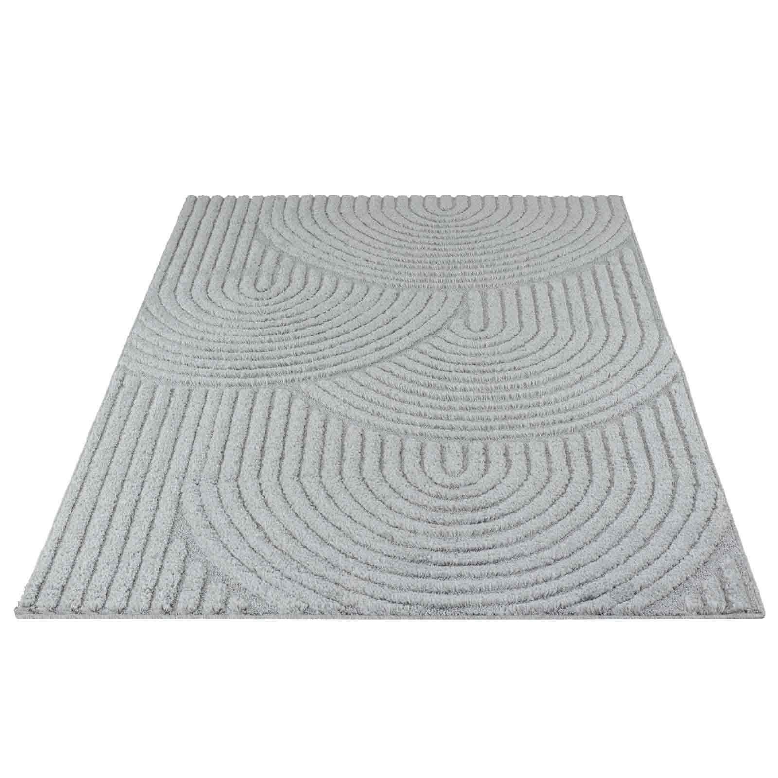 Designteppich Designerteppich Tokio hoch-tief Struktur Wellen uni, TaraCarpet, rechteckig, Höhe: 20 mm, moderner scandi BOHO grau Wohnzimmer Schlafzimmer Flur 080x150 cm