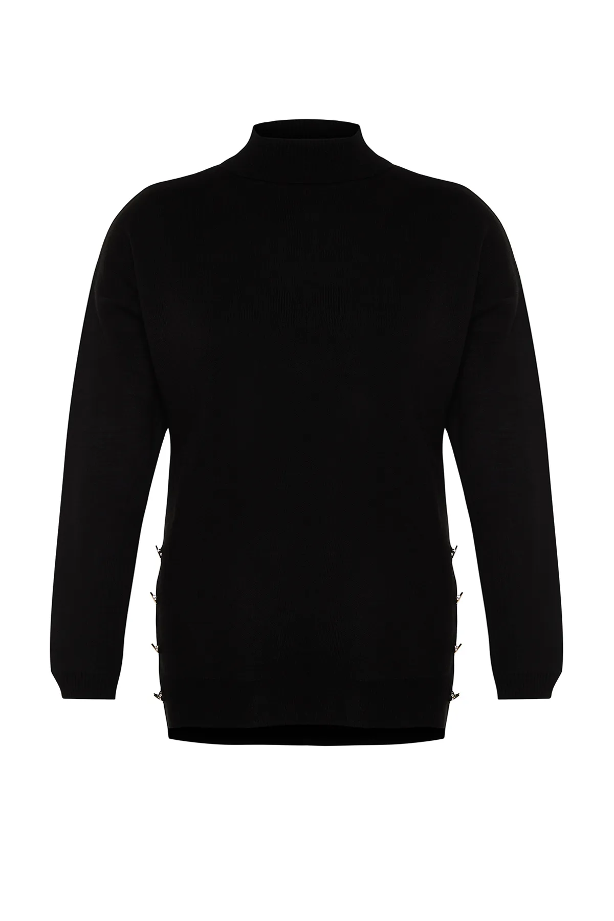 Trendyol Curve  Schwarzer Rollkragenpullover mit Knöpfen und detailliertem Rollkragen TBBAW24AN00076