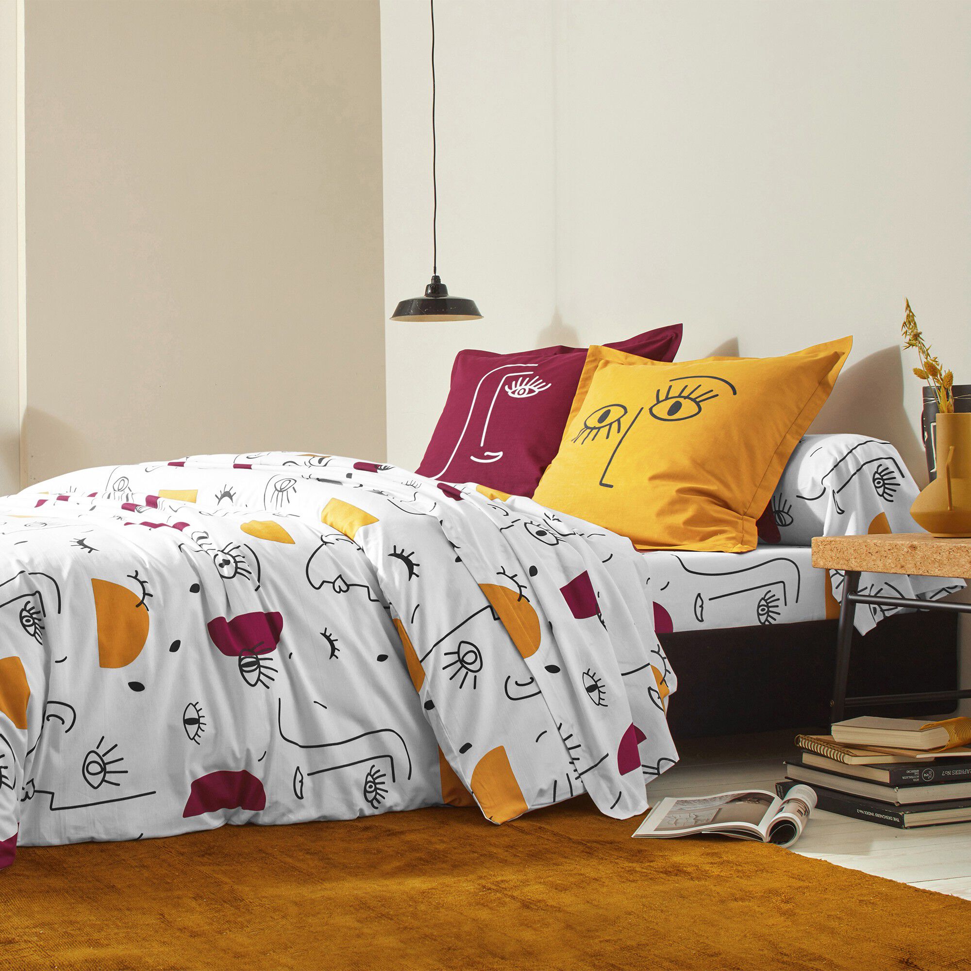 Linge de lit Vitaly coton à motifs visages