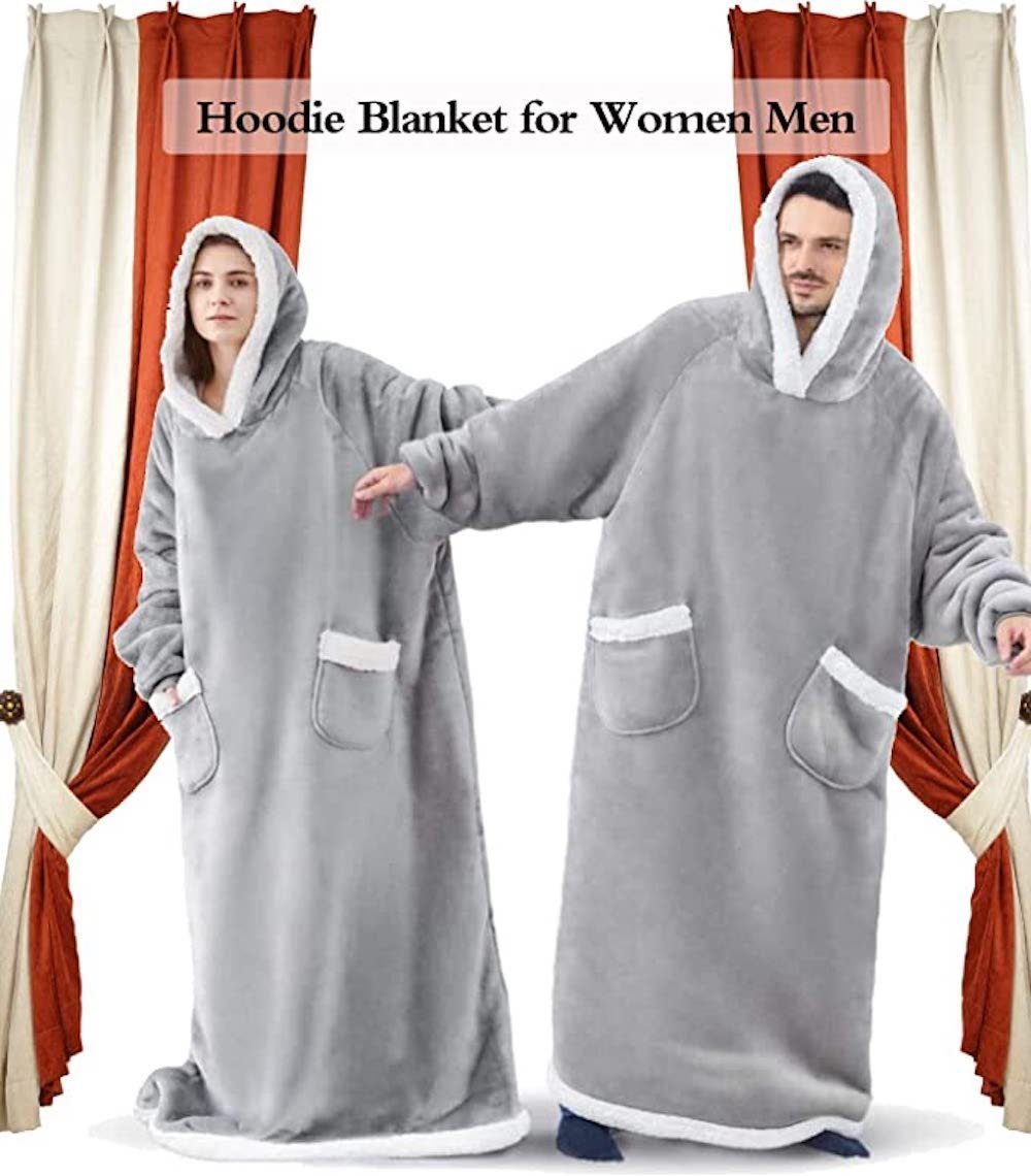 Wohndecke Hoodie Decke winter mit Ärmeln und Kapuze tragbare blanket sweatshirt, vokarala, Super Weich und bequem Flanell Damen Kapuzenpullover