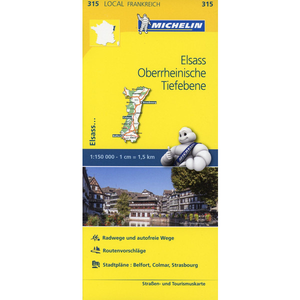 Michelin Localkarte Elsass Oberrheinische Tiefebene 1 : 150 000 - Straßenkarte