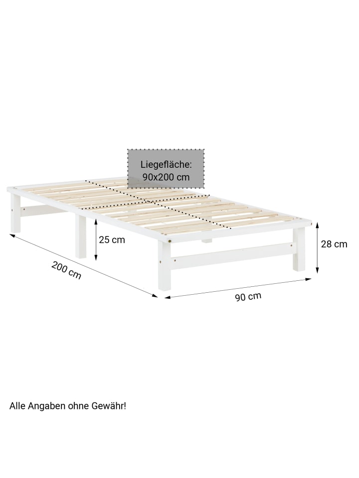 Homestyle4u Palettenbett 90x200 mit Lattenrost in Weiß günstig kaufen