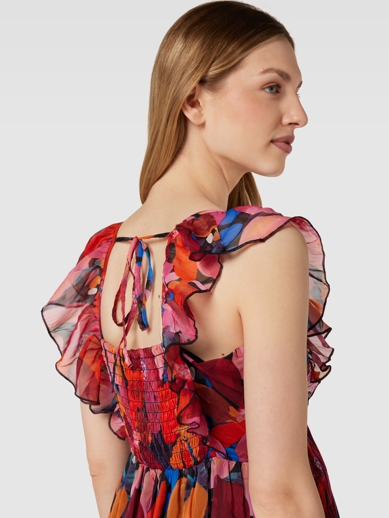 Knielanges Umstands-Kleid mit floralem Muster in pink