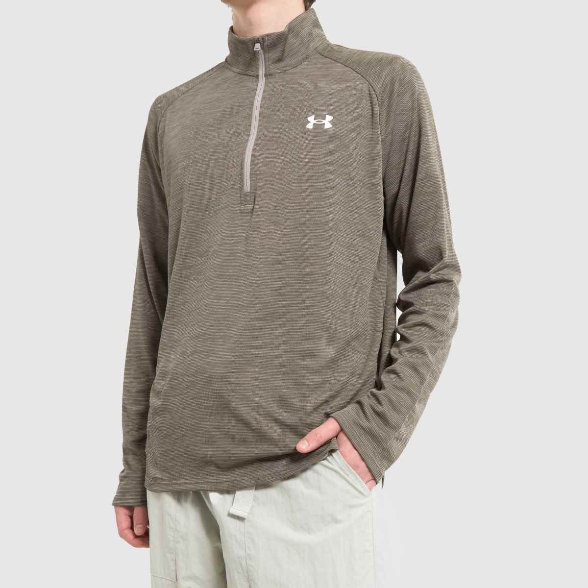 Under Armour tech texturált félcipzáras pulóver szürke színben