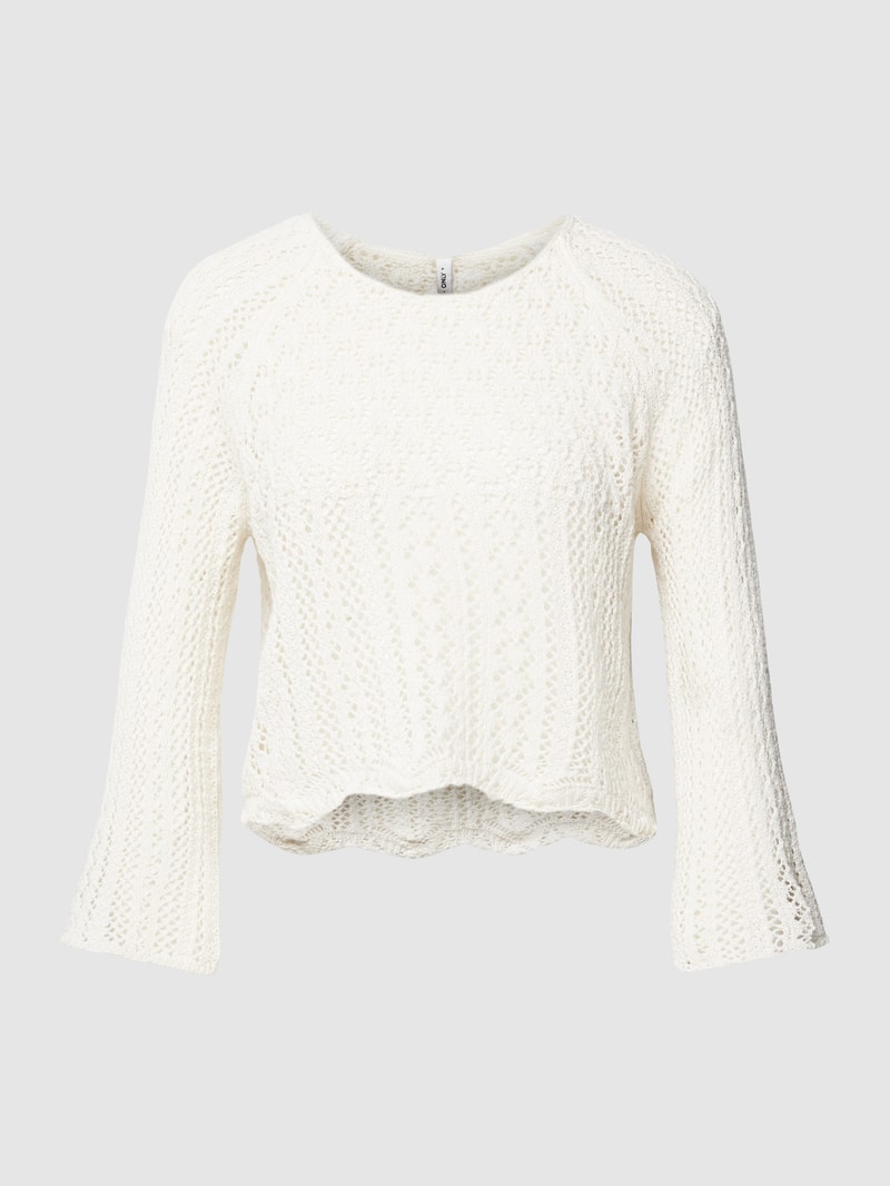 Cropped Strickpullover mit Allover-Lochstickereien Modell 'NOLA' in offwhite