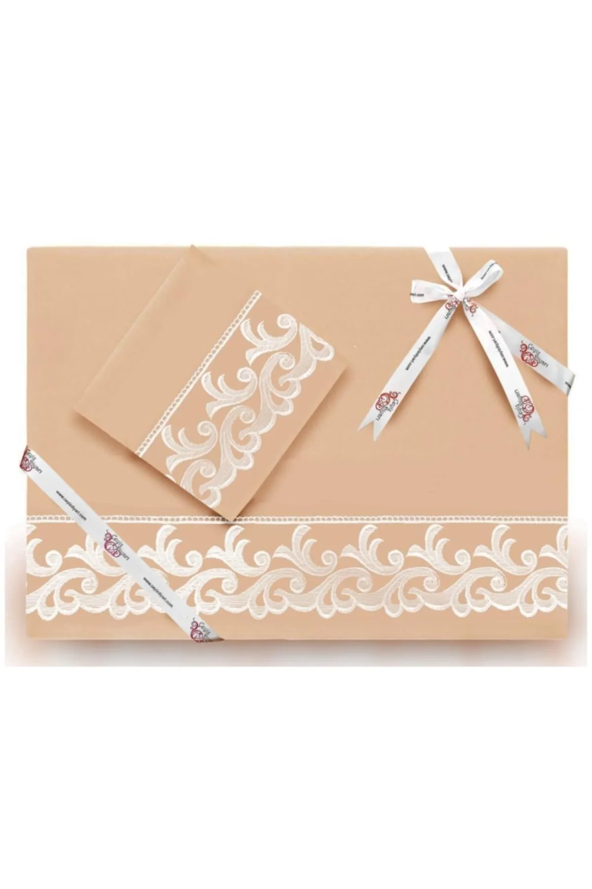 Çeyiz Diyarı  Belinda Plain Bettbezug-Set mit französischer Spitze, Cappucino