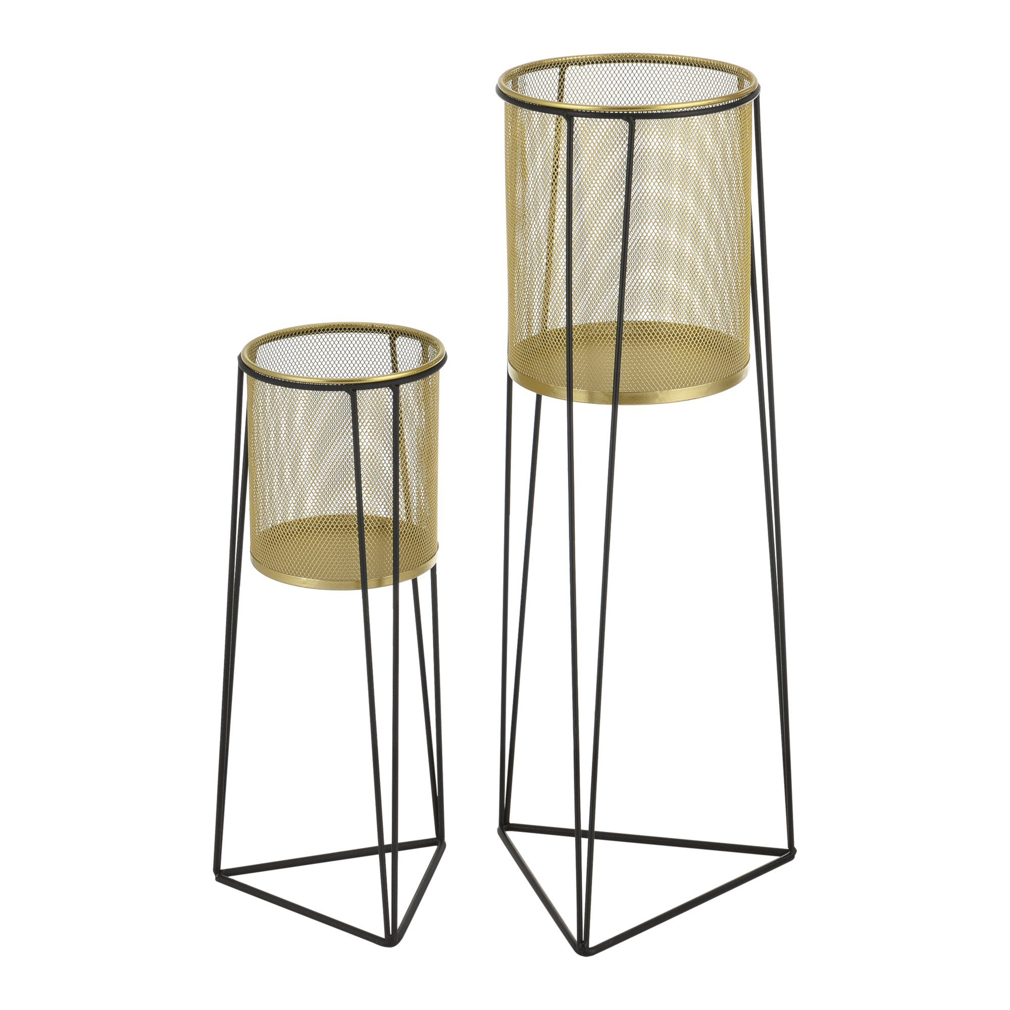 en.casa Blumenständer (2 St), Roosdaal Pflanzenständer 2er Set aus Metall Schwarz/Messingfarben