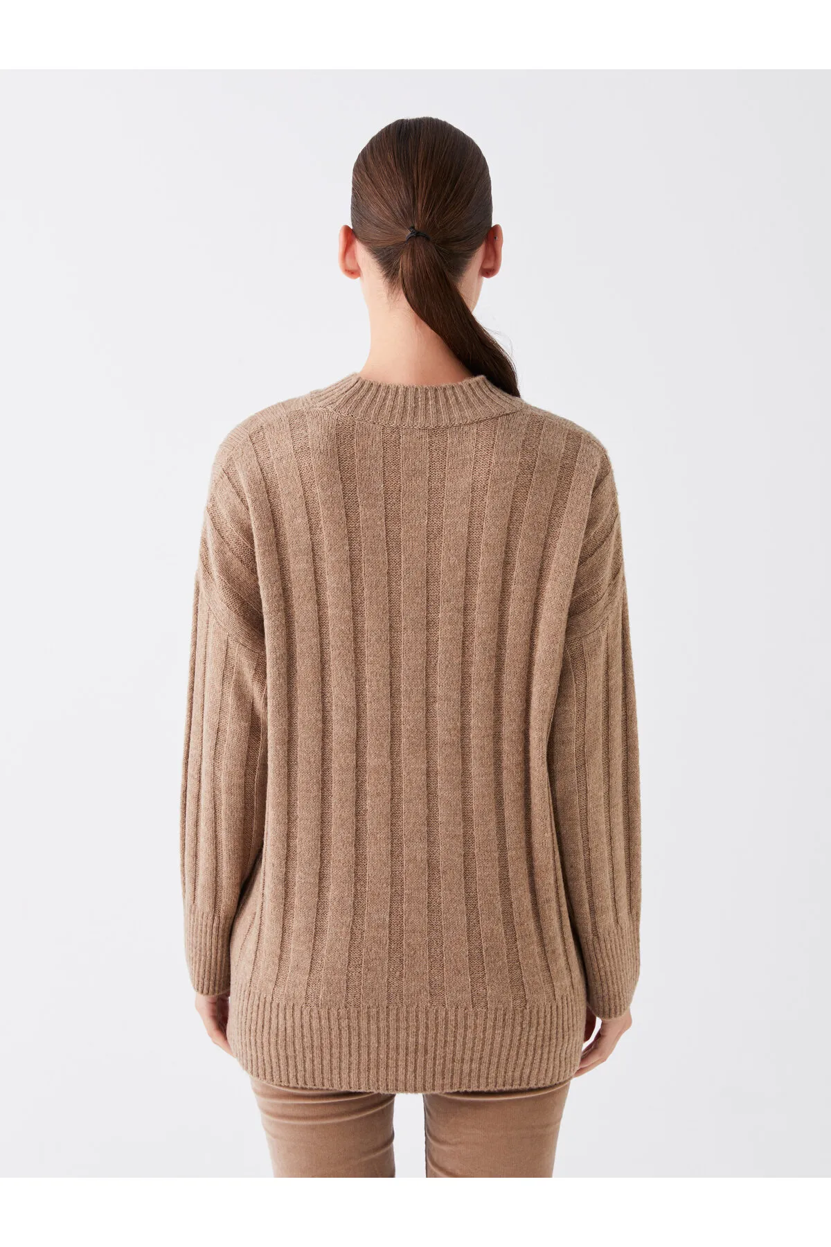 LC Waikiki  Einfarbiger langärmliger Damen-Strickpullover mit halbem Rollkragen