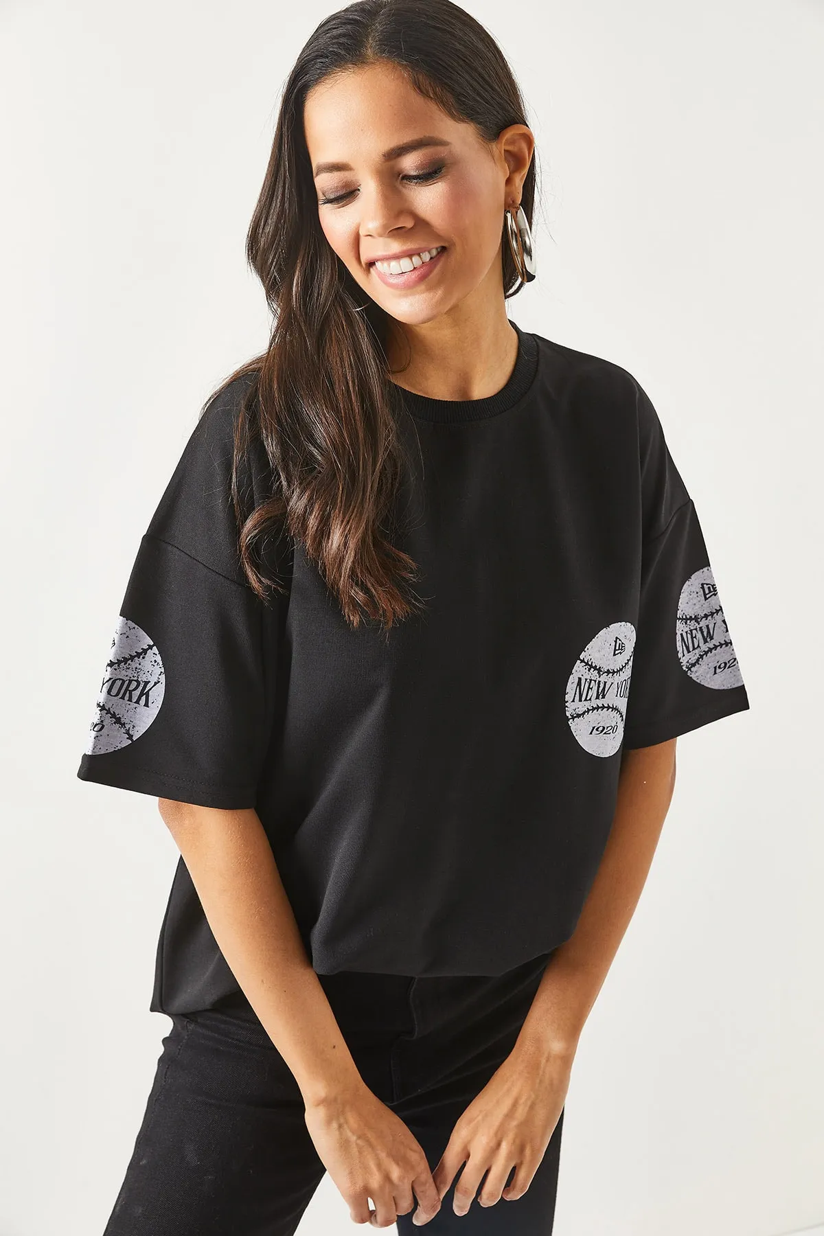 Olalook  Damen-T-Shirt „New York“ in Schwarz, vorne und hinten bedruckt, 2-fädig, Unisex-Oversize-T-Shirt TSH-19000696