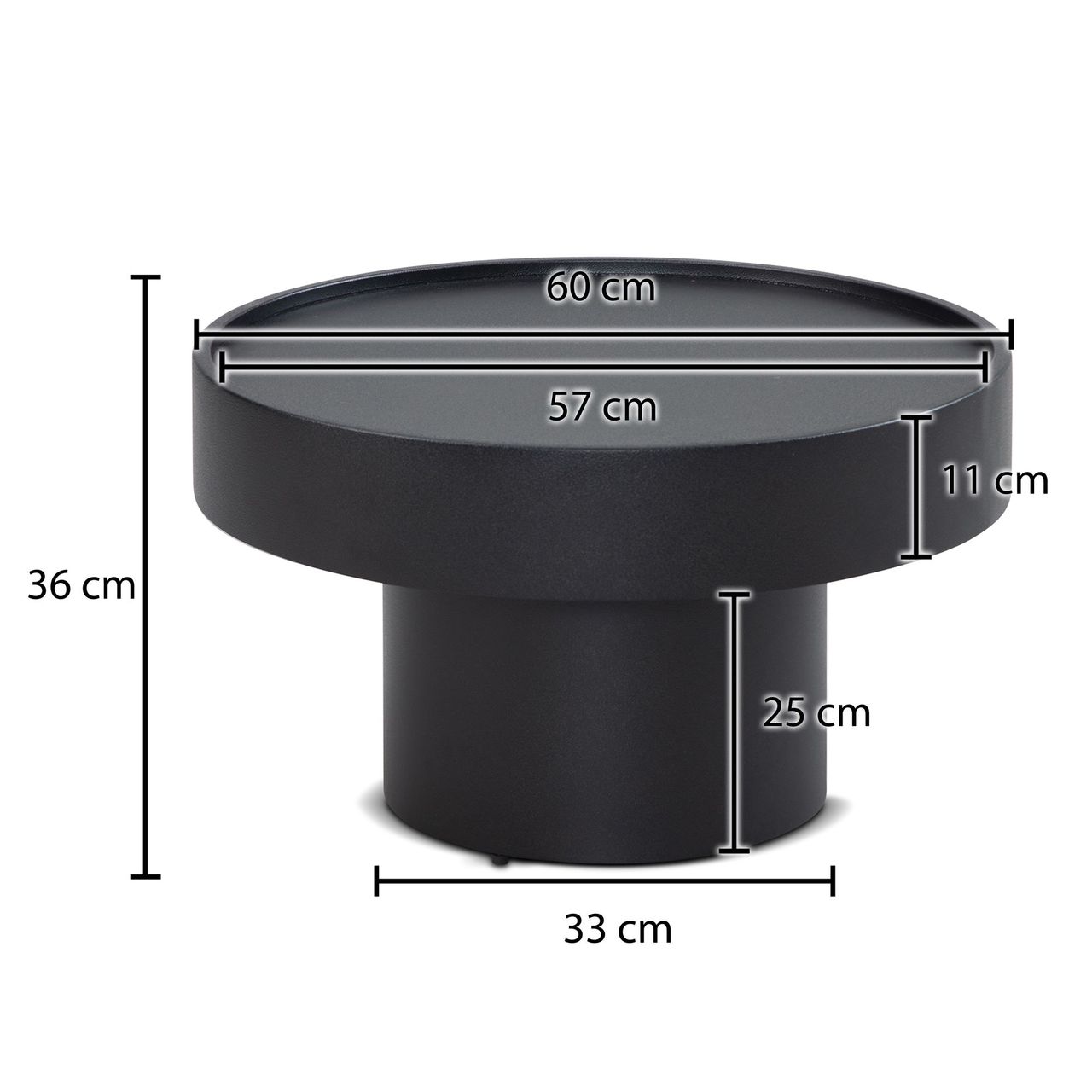Wohnling Couchtisch Sofatisch Pilzform Metall Schwarz 60x60x36 cm Wohnzimmertisch Kaffeetisch Rund