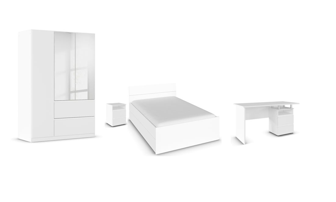 Rauch Möbel Joel Schlafzimmer bestehend aus Drehtürenschrank, Bett, Schreibtisch und Nachttisch