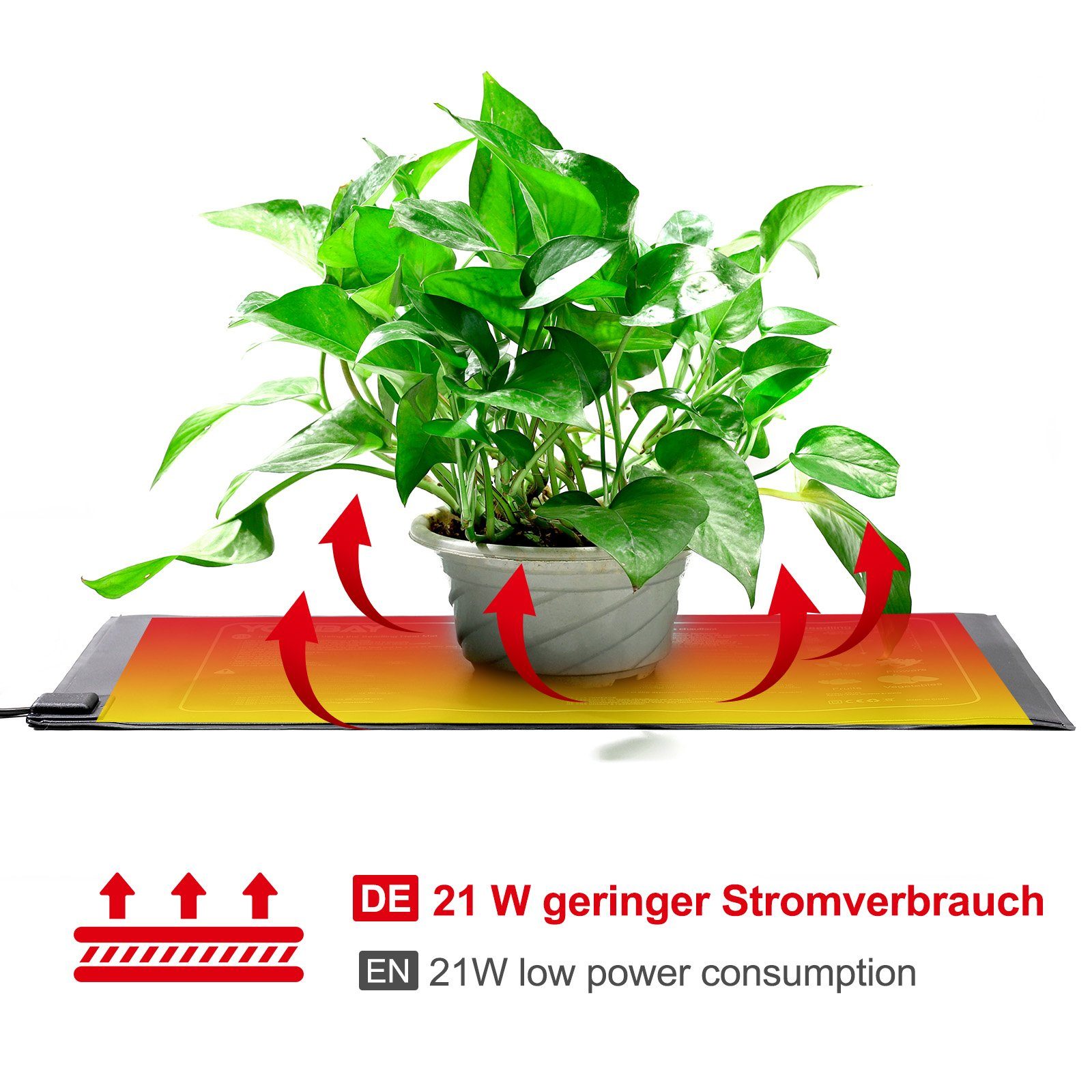 Yorbay Heizmatten Heizmatte für Pflanzen, Anzucht, IP67 Wasserdicht, 25,5 x 52,5cm, Wärmeplatte Wärmematte mit Abschaltschutz, für Zimmergewächshaus Mini Gewächshaus Frühbeet und Küken
