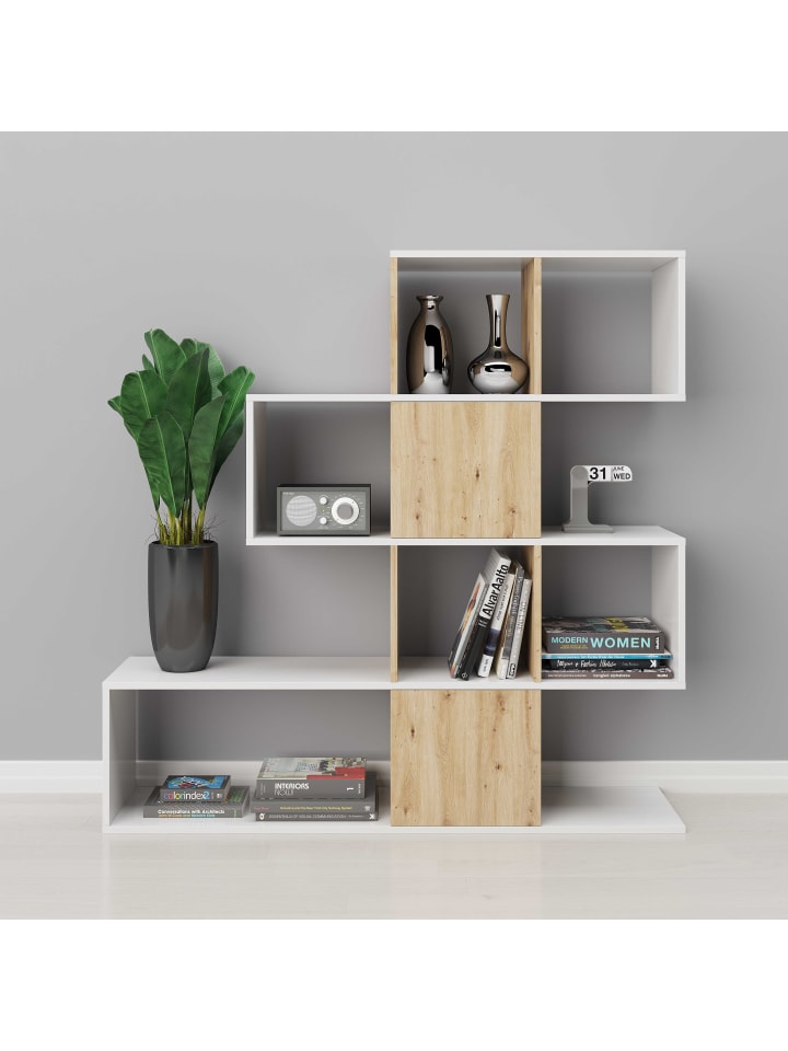 Phoenix Group AG  Staccato - Bücherregal, Büroregal, Raumteiler mit 2 geheimen Fächer, asymmetrische Aufteilung, weiss/artisan eiche, B/H/T: 132,1x132,3x31cm günstig kaufen onesize